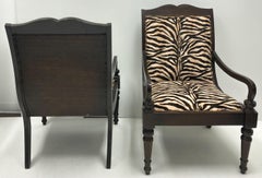 Ebonized British Colonial Style Lillian August Chairs in Zebra Velvet, Pair