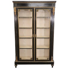 Ebonized Bronze Mounted French Louis XVI Two Door Bookcase China Cabinet