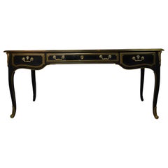 Vintage Ebonized Bureau Plat with Brass and Gilt Decorations