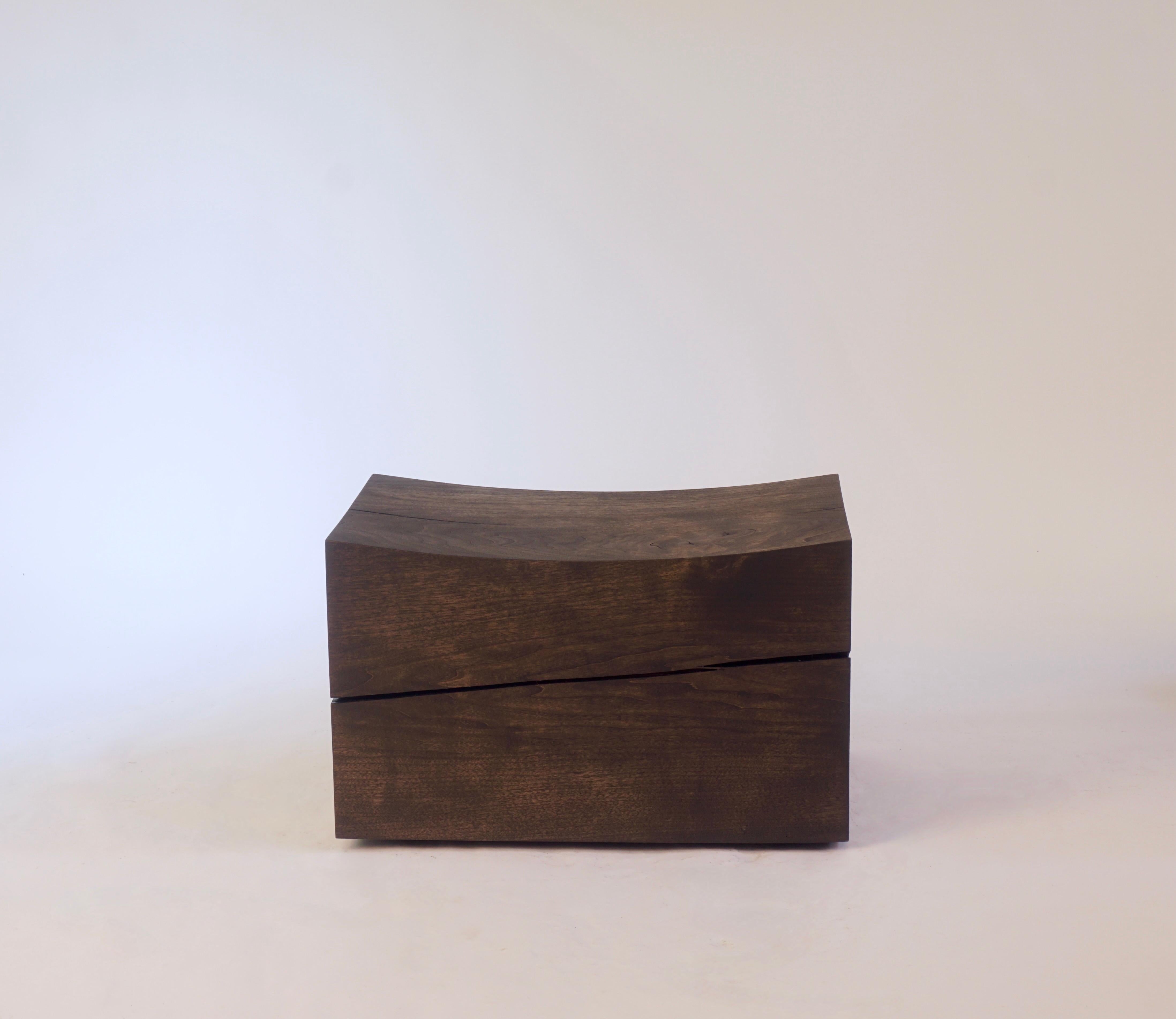 These butternut pillow pedestals - benches - were made from solid logs sourced locally near the Chris Lehrecke studio in upstate New York. Butternut, also known as white walnut,  has a very light color naturally, though from the outside of the tree