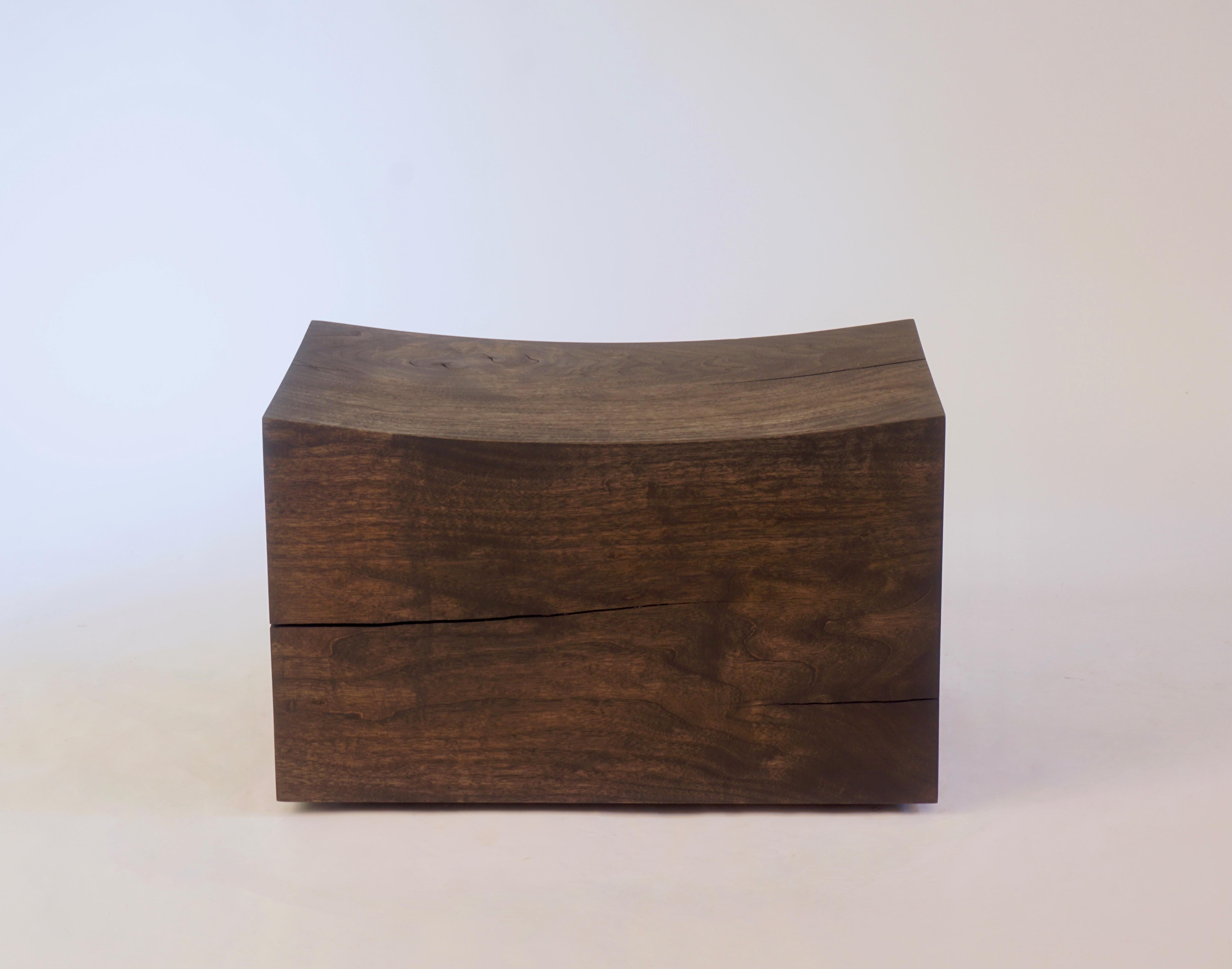 Oiled Ebonized Butternut Pillow Pedestal Benches on Spherical Casters - set of 3 For Sale