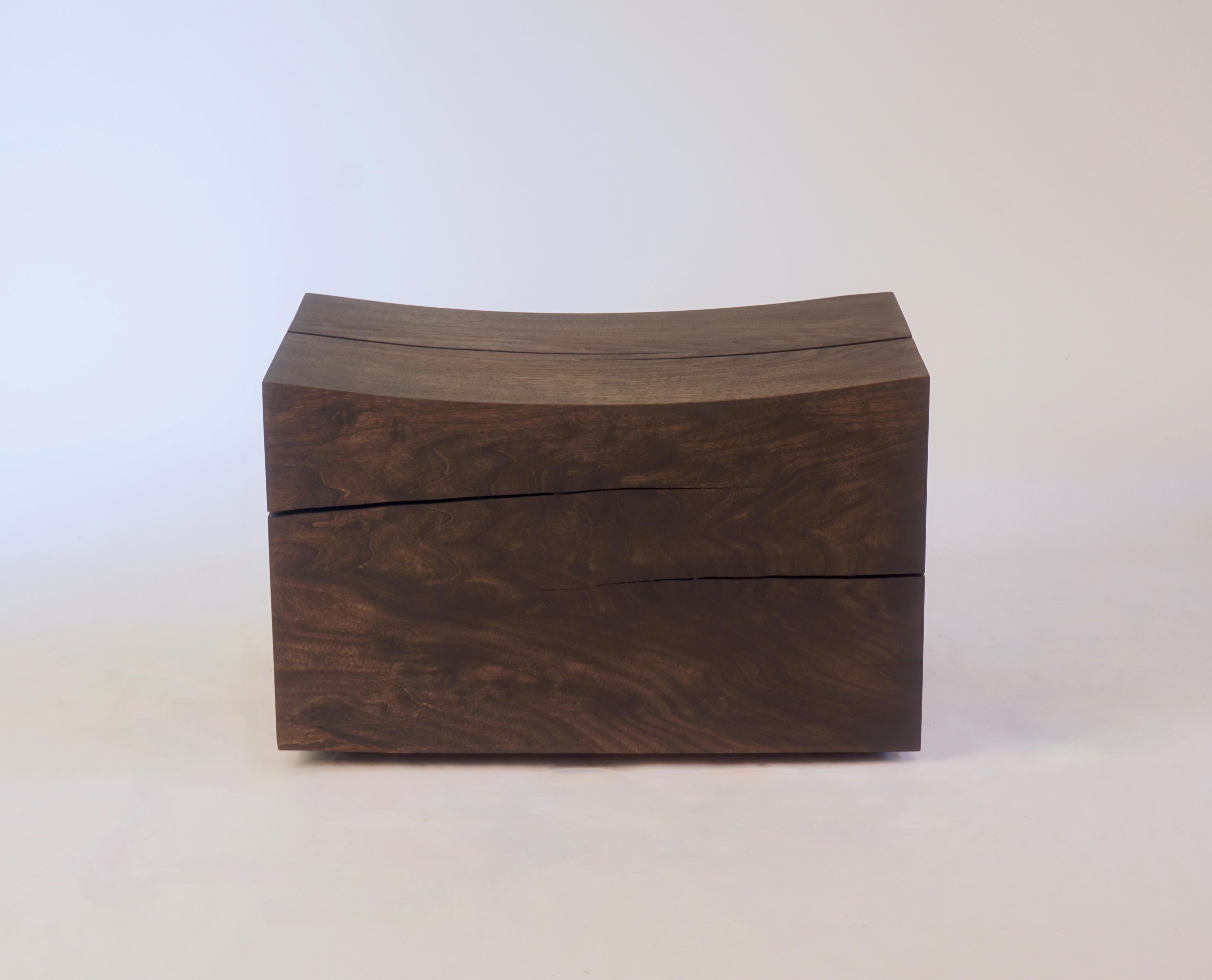 Contemporary Ebonized Butternut Pillow Pedestal Benches on Spherical Casters - set of 3 For Sale