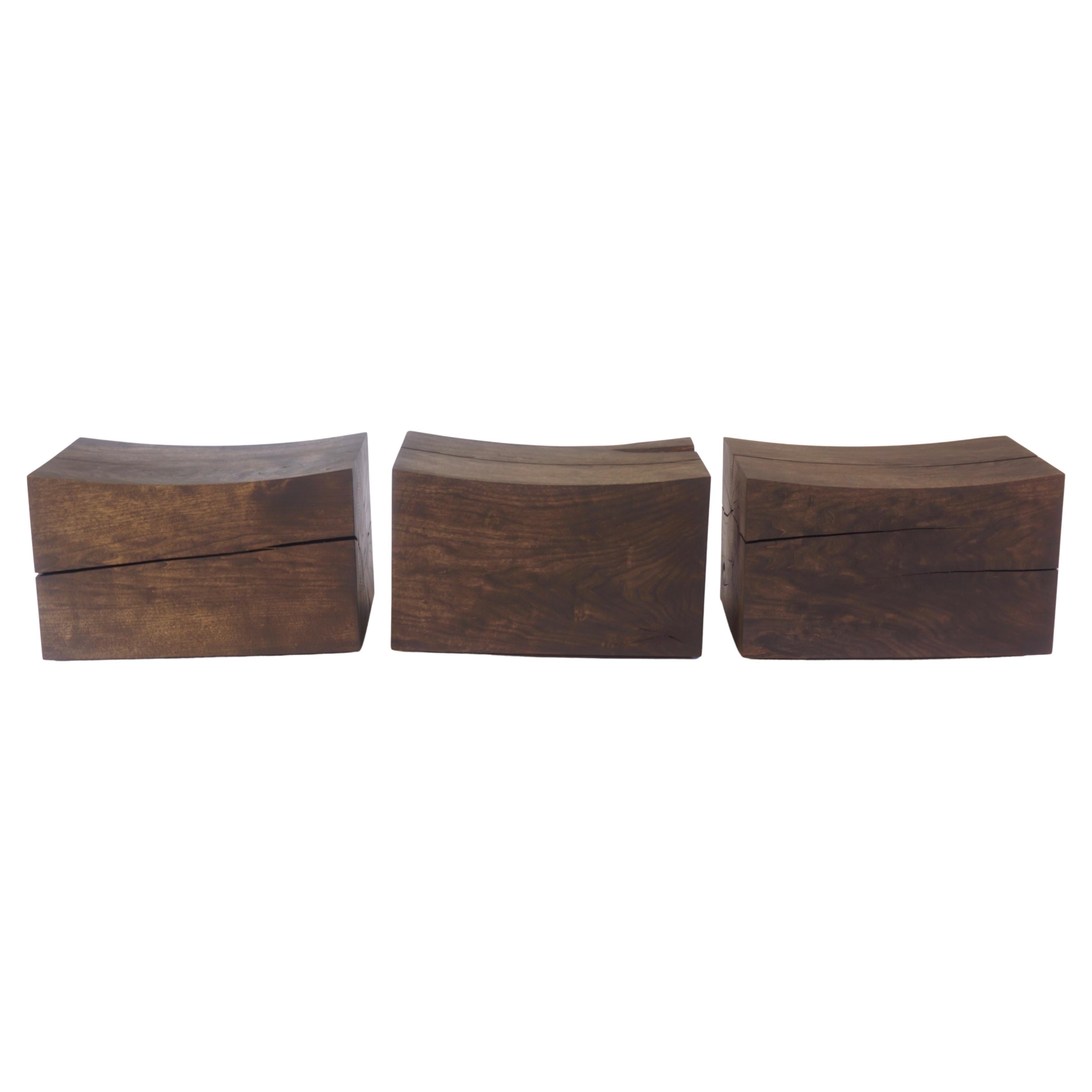 Ebonized Butternut Pillow Pedestal Benches on Spherical Casters - set of 3