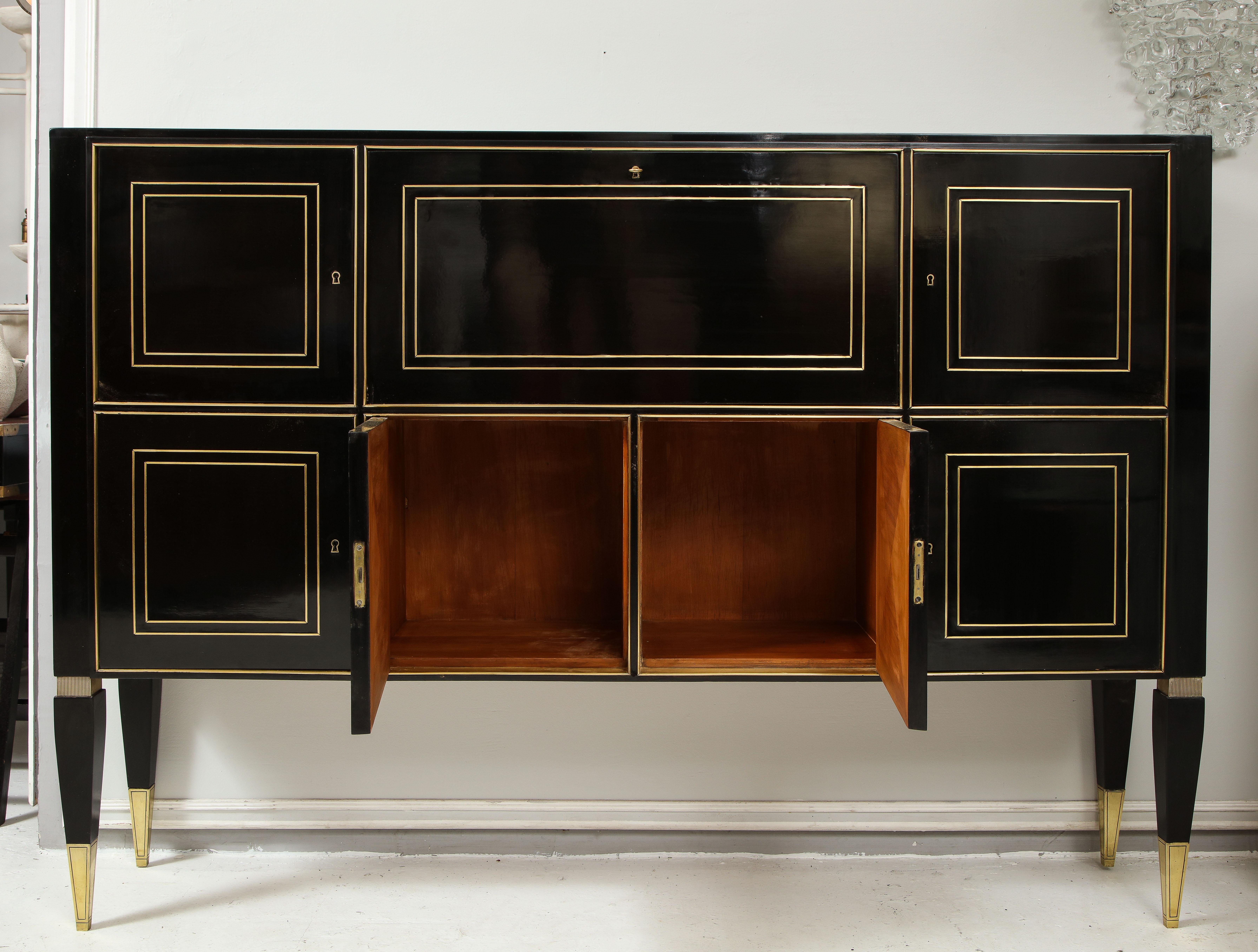 Ebonized Cabinet with Brass-Inlays on Tapered Legs 6