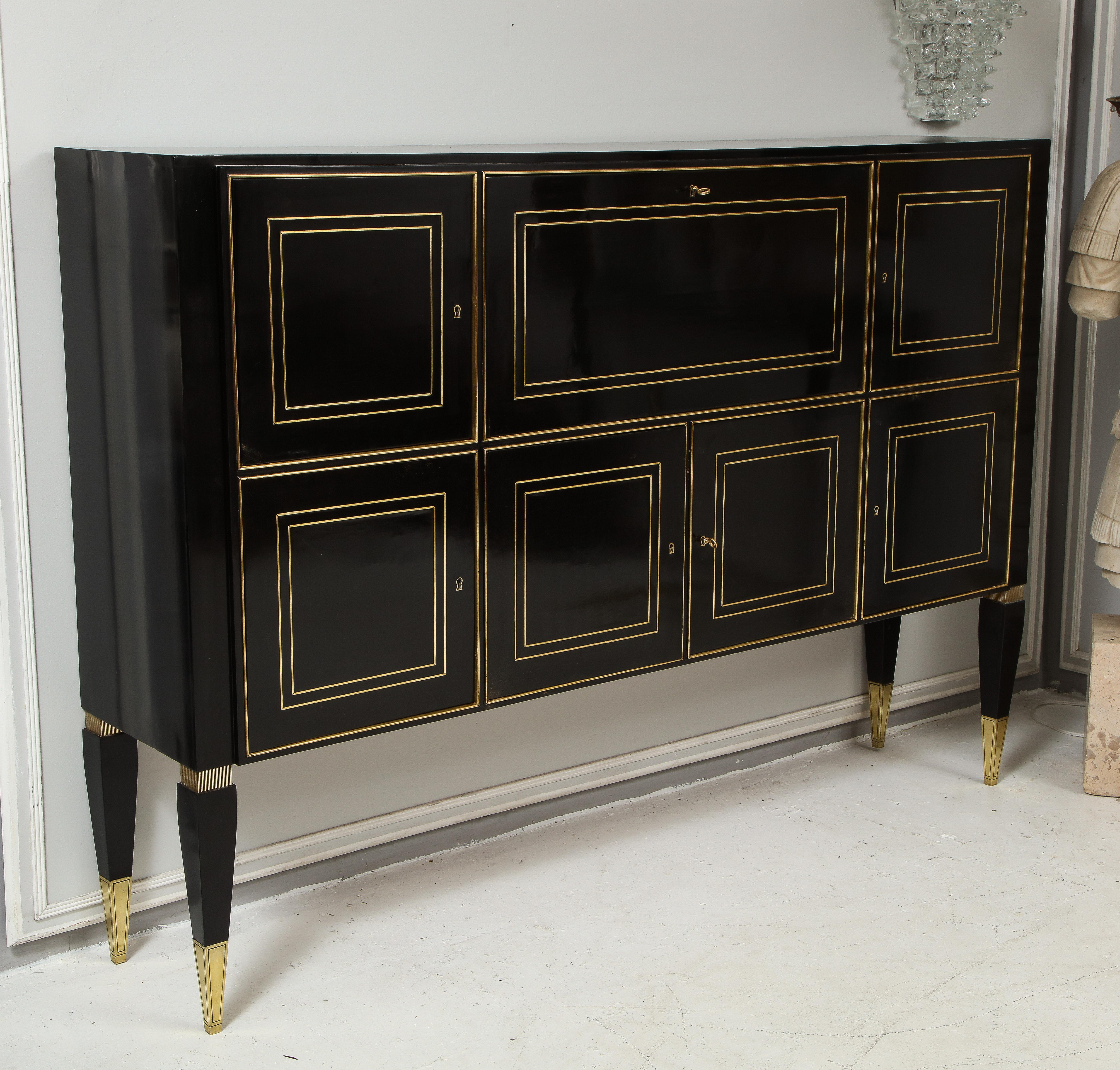 Ebonized Cabinet with Brass-Inlays on Tapered Legs 7