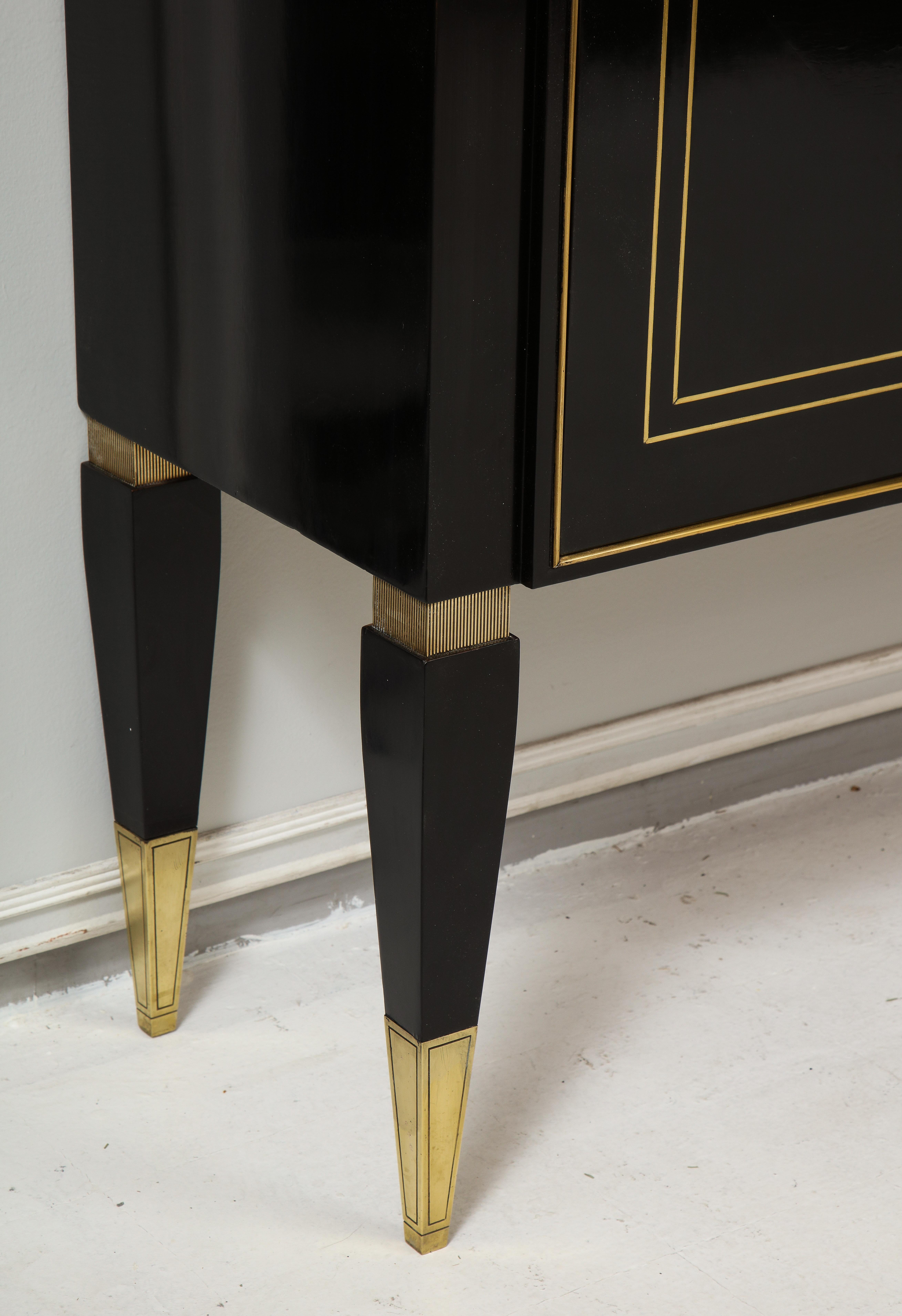 Ebonized Cabinet with Brass-Inlays on Tapered Legs In Excellent Condition In New York, NY