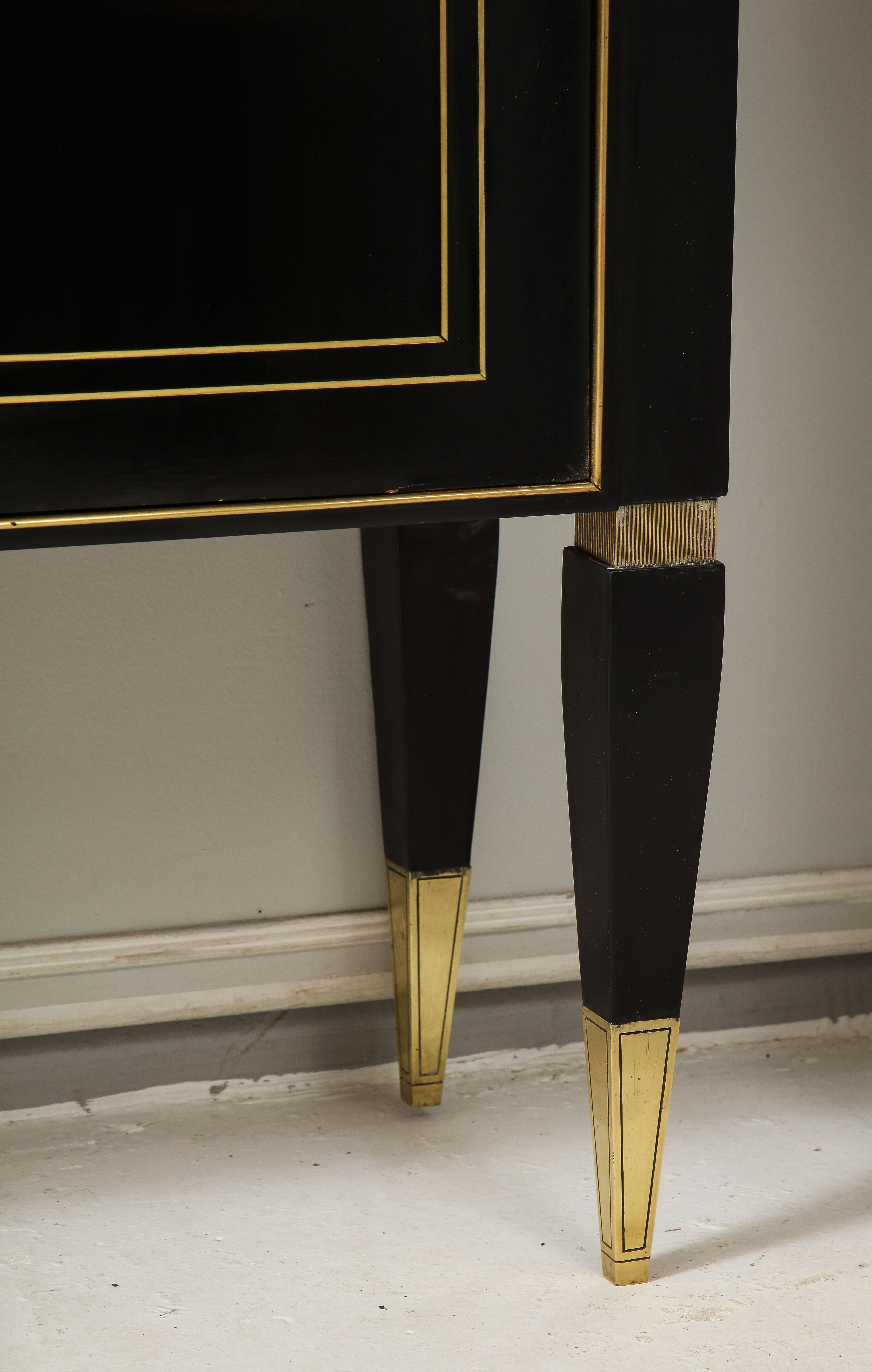 Mahogany Ebonized Cabinet with Brass-Inlays on Tapered Legs