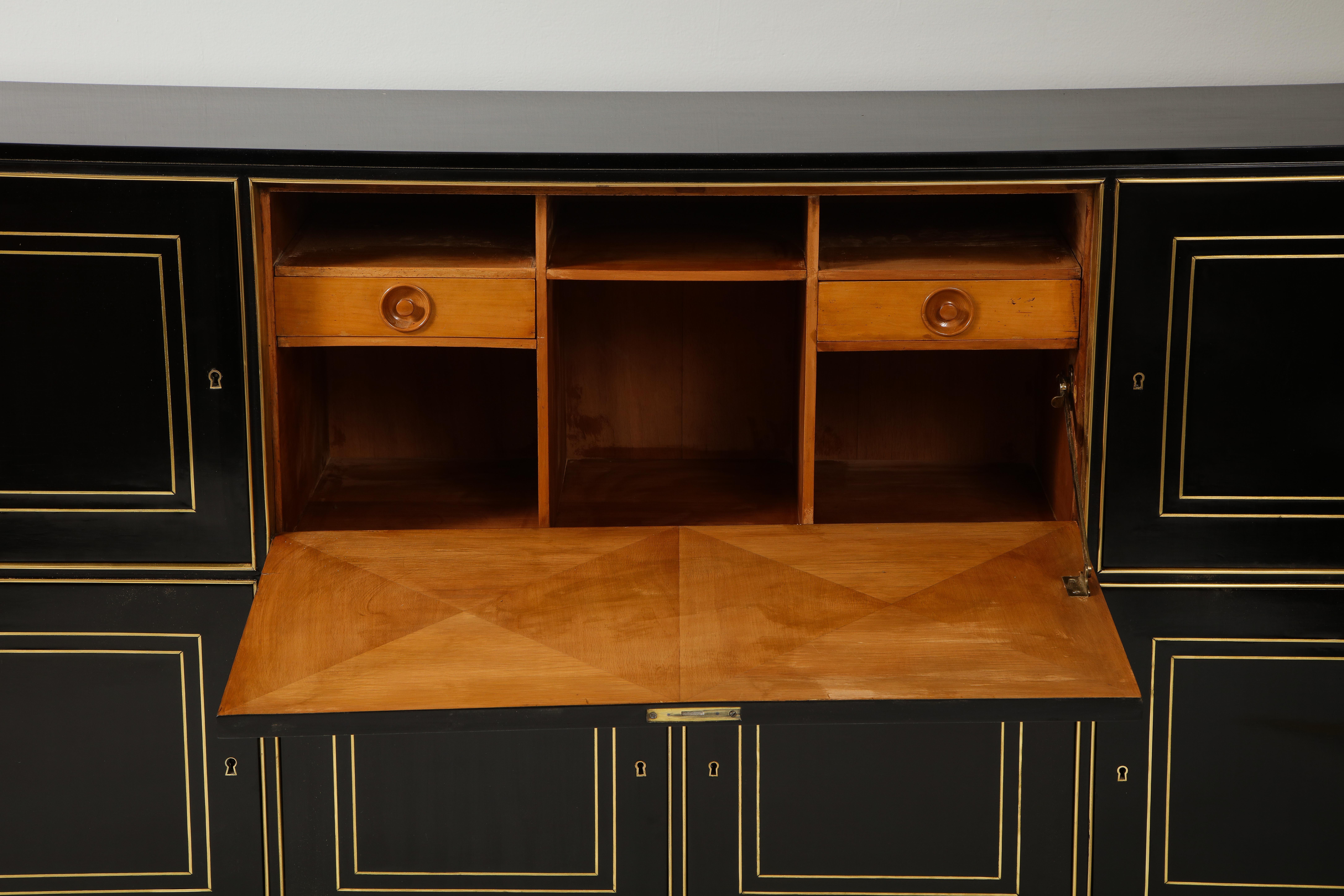 Ebonized Cabinet with Brass-Inlays on Tapered Legs 2