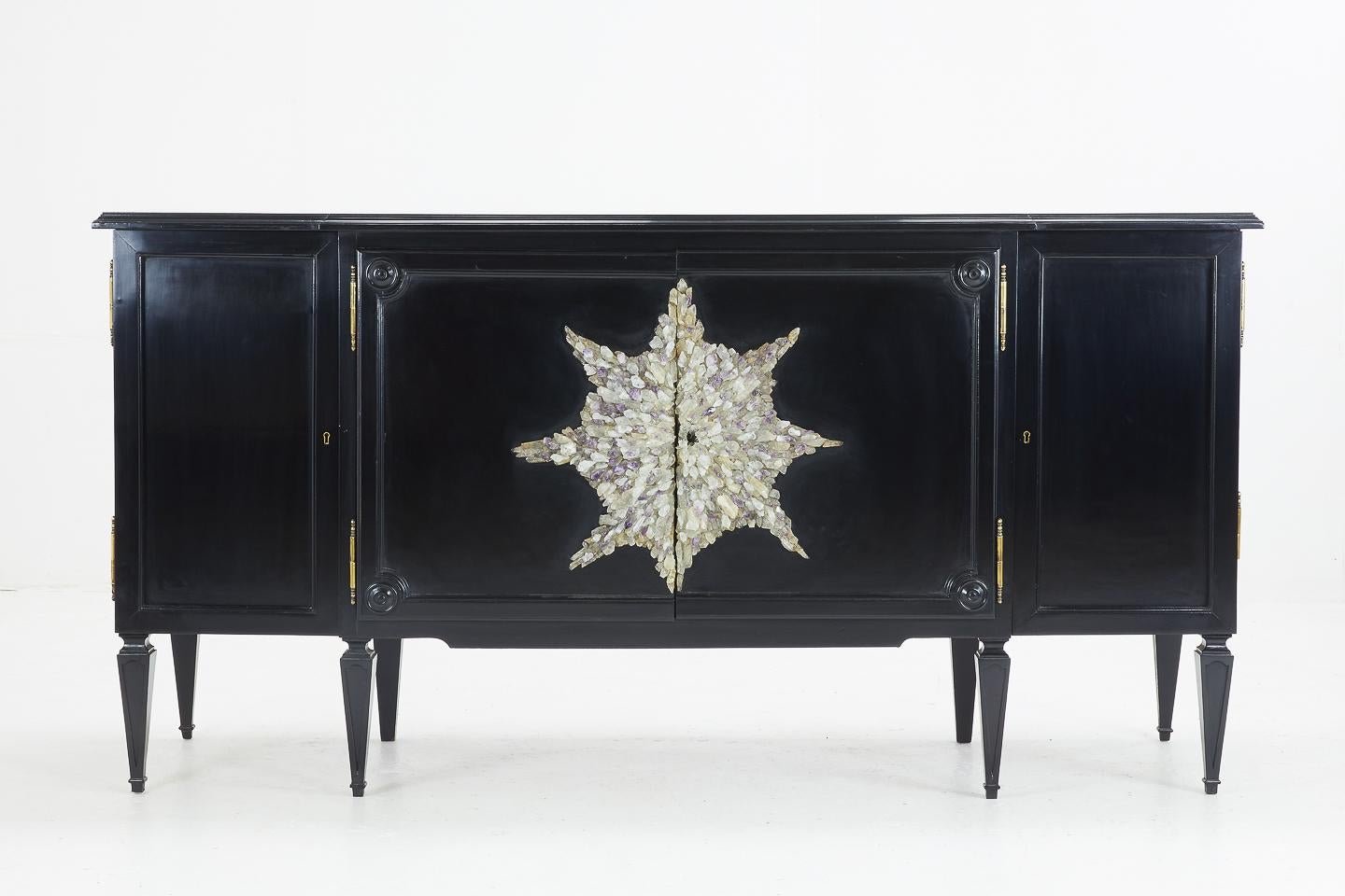 Last quarter 20th century ebonized cabinet with rock crystal decoration by Enzo Missoni.