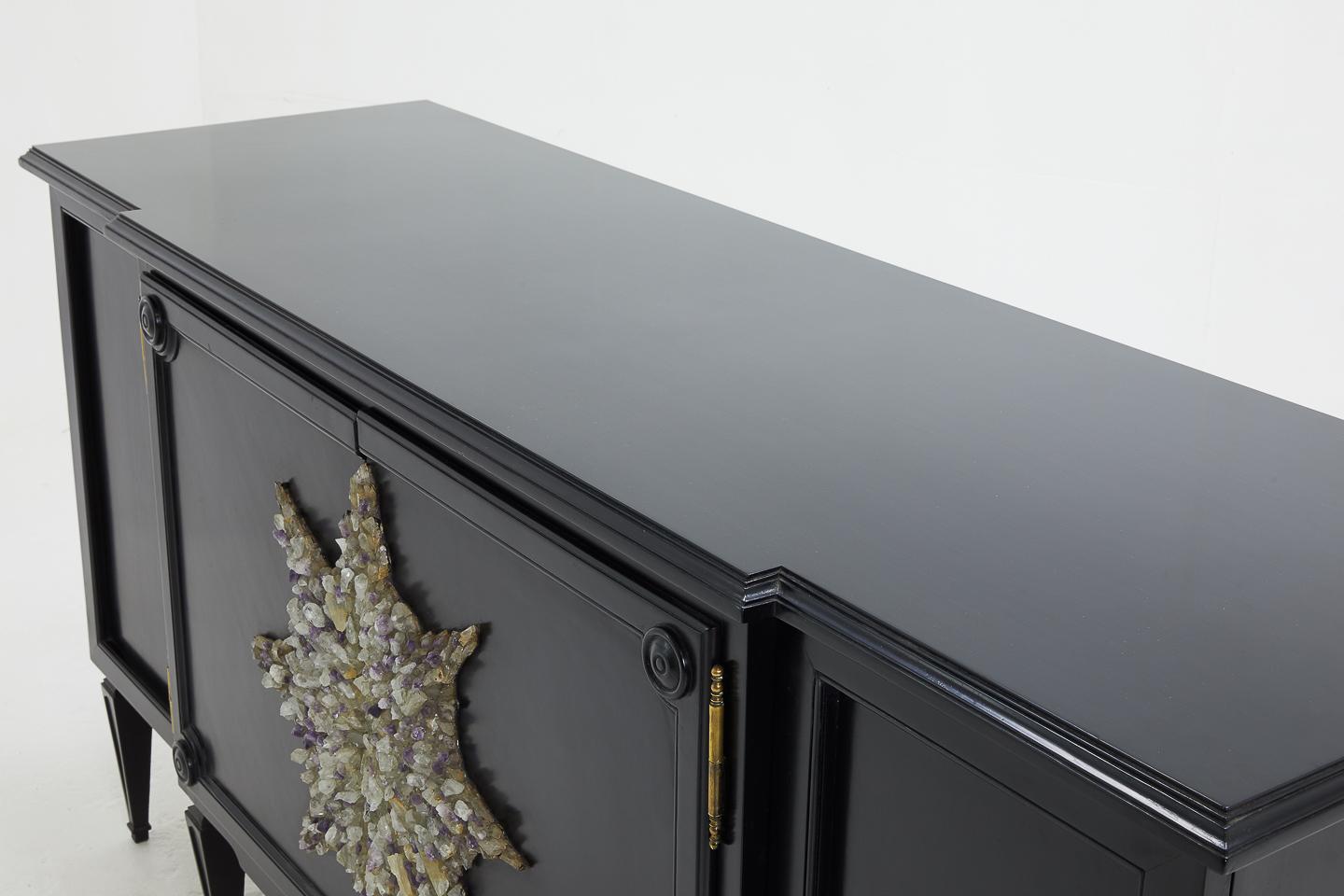 Rock Crystal Ebonized Cabinet with Crystal Decoration