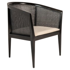 Chaise longue à dossier en cannage ébonisé en noyer, Kipp Stewart, Directional, États-Unis, 1950