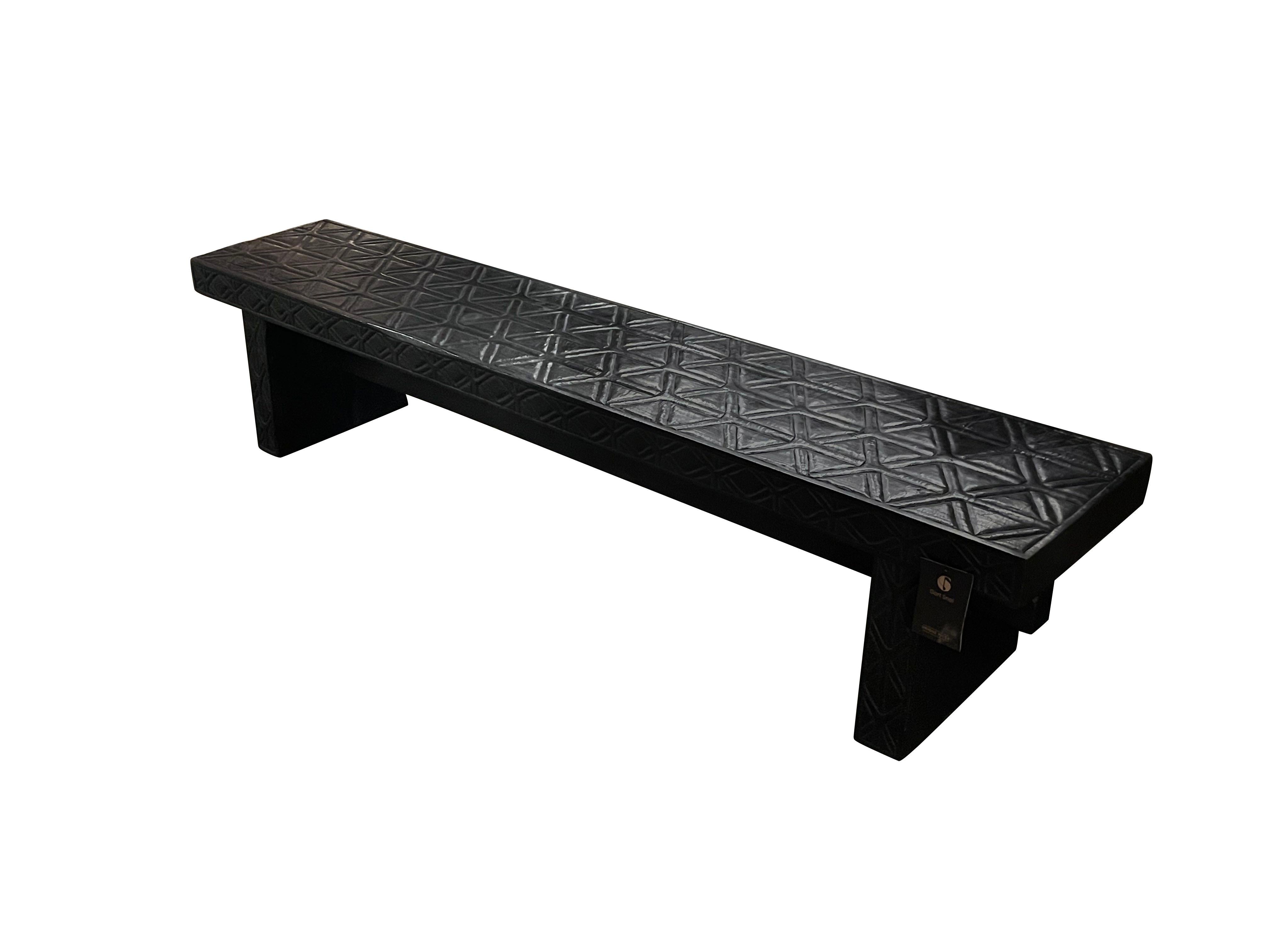 Ebonized Carved Bench, Indonesia, Contemporary In New Condition For Sale In New York, NY