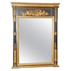 Espejo de pared neoclásico italiano de madera de gilt tallada ebonizada Circa 1960s