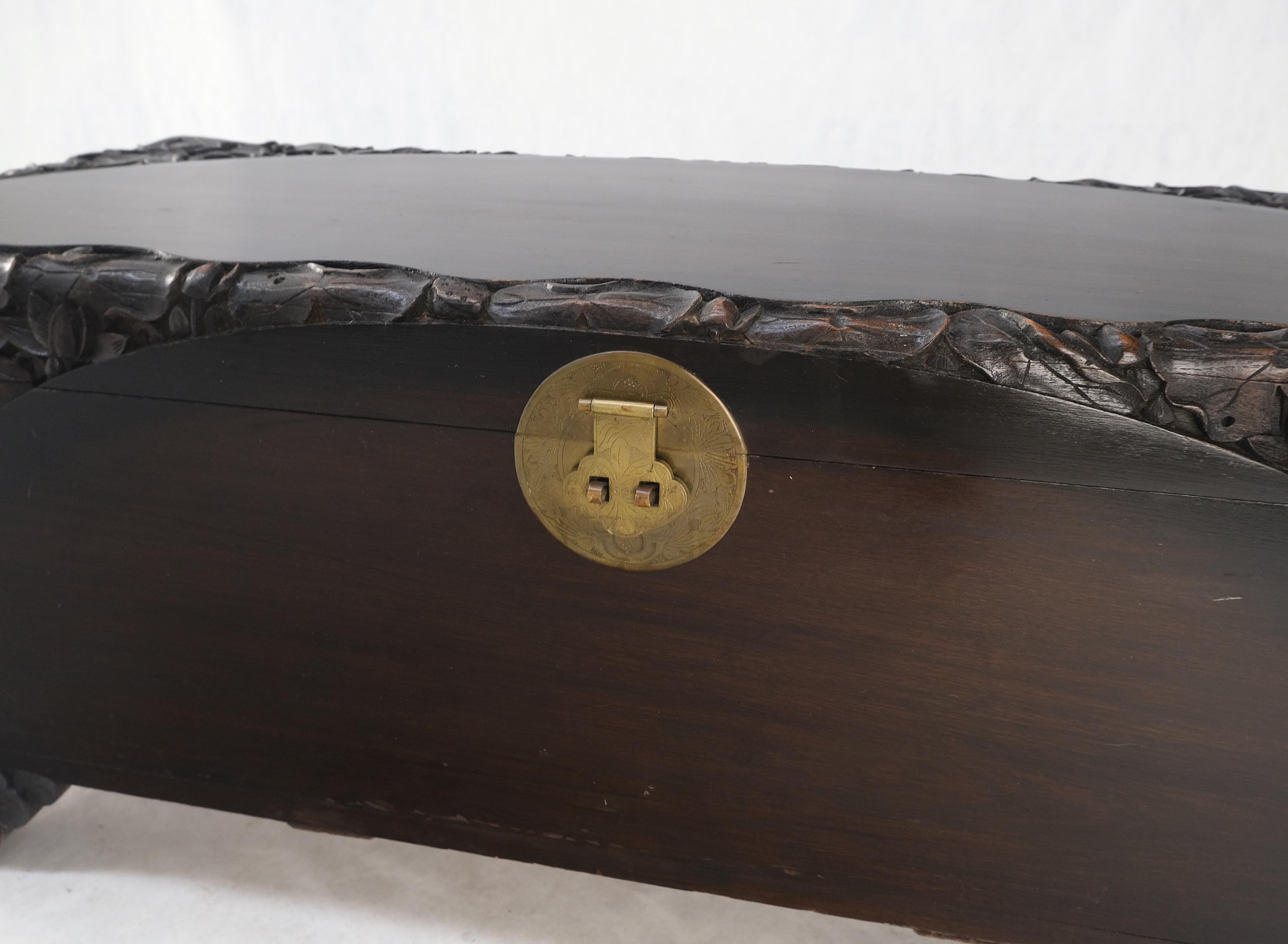 Ebonized Carved Teak Cedar Lined Brass Latch c. 1920s Trunk Hope Chest CLEAN! For Sale 6