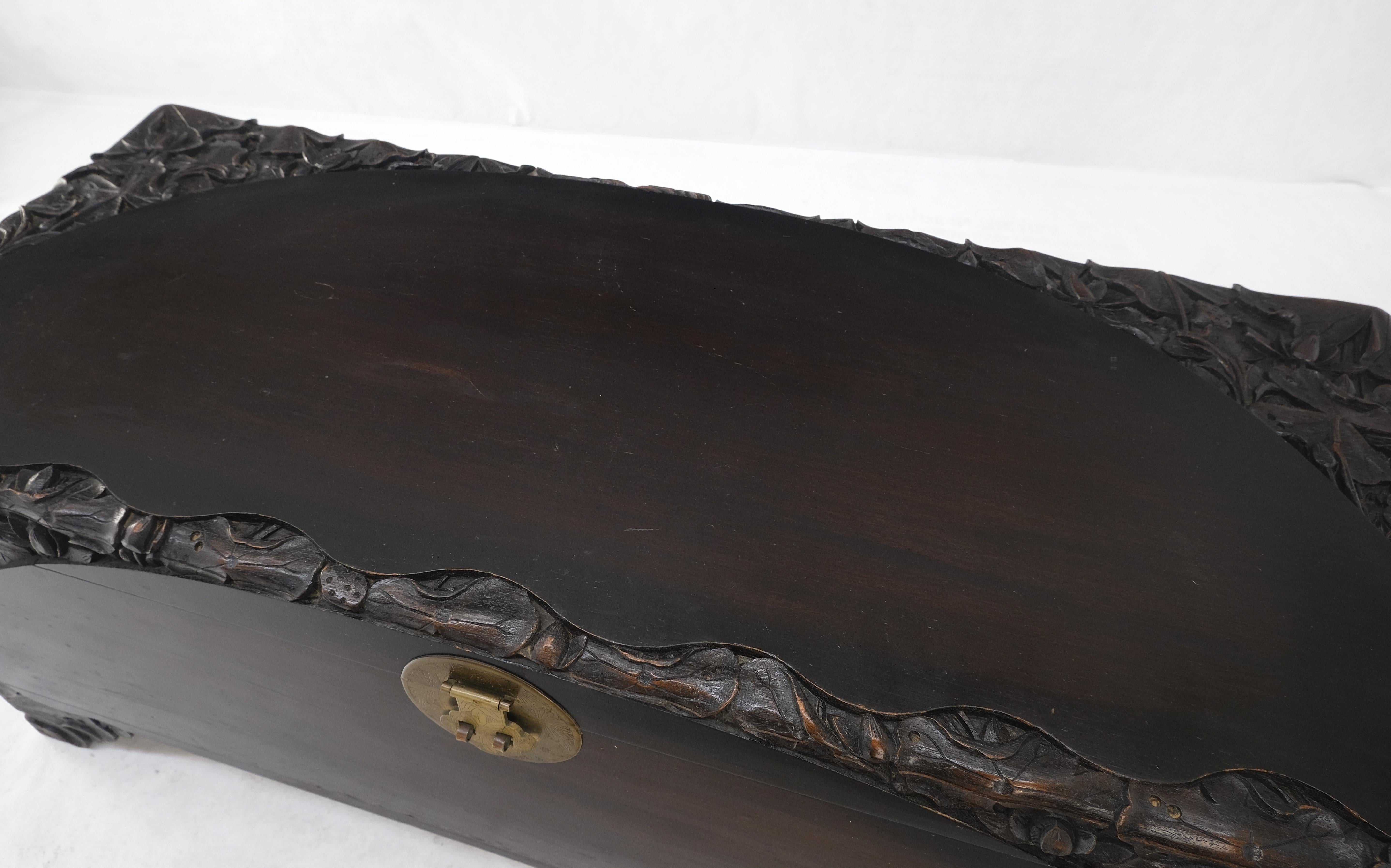 Ebonized Carved Teak Cedar Lined Brass Latch c. 1920s Trunk Hope Chest CLEAN! For Sale 8