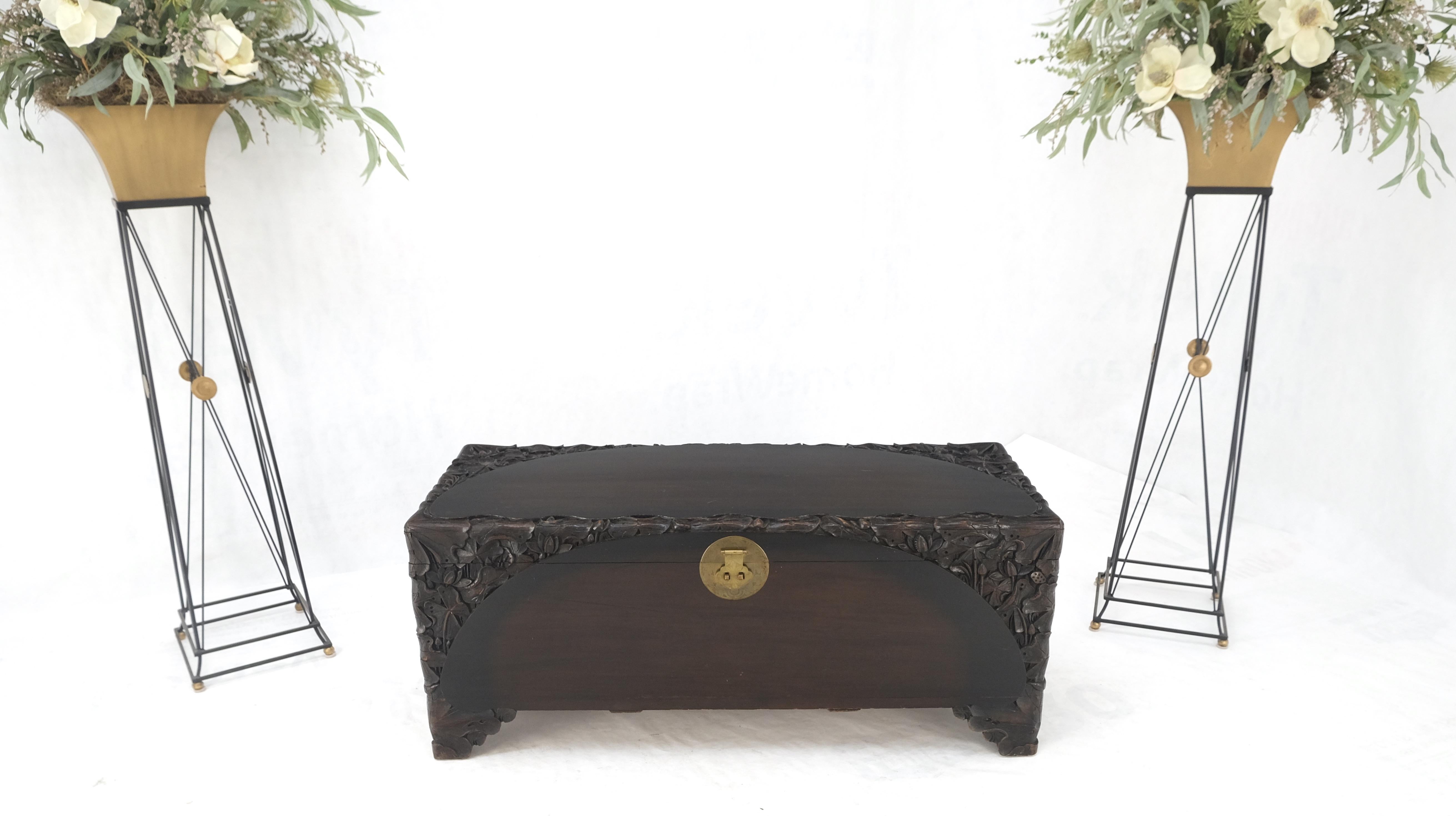 Unknown Ebonized Carved Teak Cedar Lined Brass Latch c. 1920s Trunk Hope Chest CLEAN! For Sale