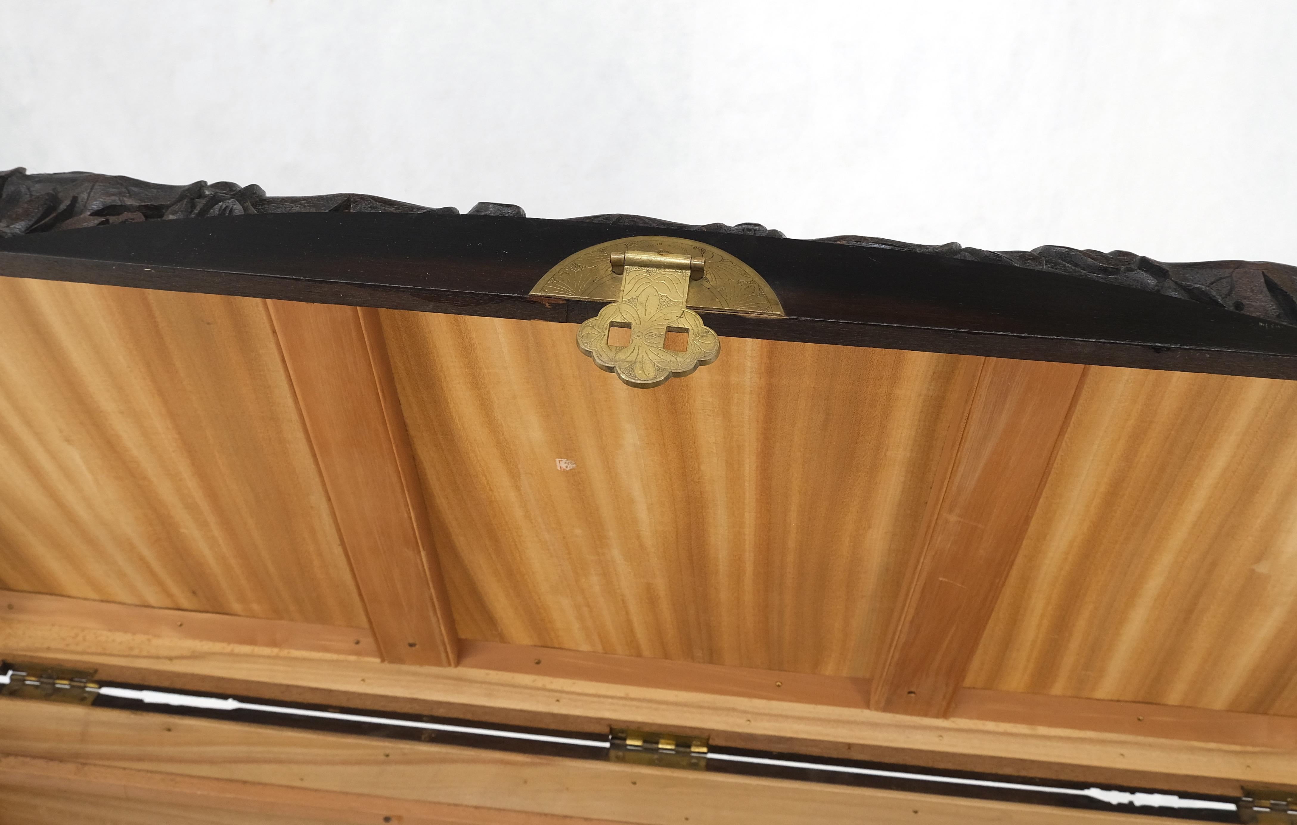 Ebonized Carved Teak Cedar Lined Brass Latch c. 1920s Trunk Hope Chest CLEAN! For Sale 3