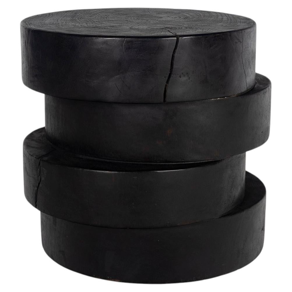 Ebonized Carved Wood Side Table in Stacked Design