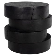Ebonized Carved Wood Side Table in Stacked Design