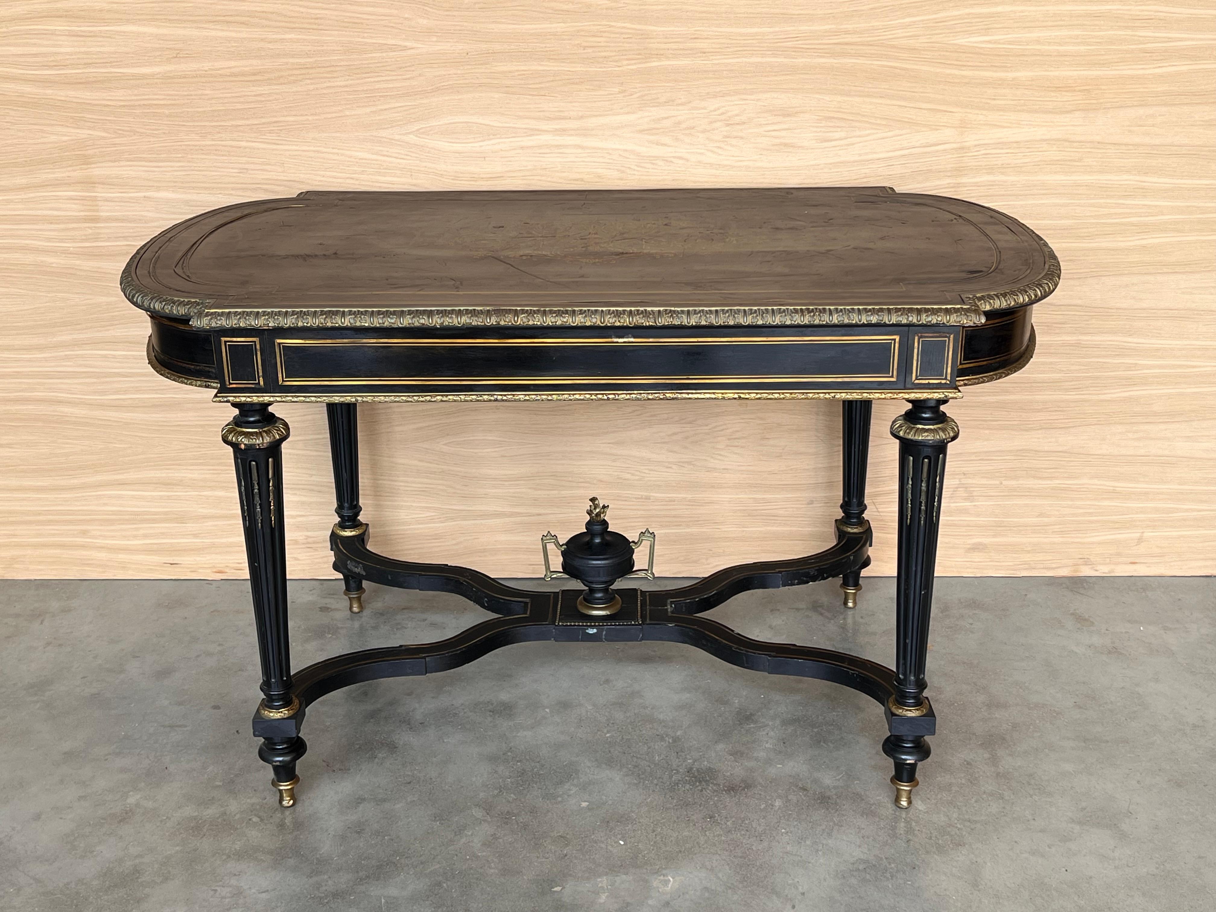 Ebonized Center or Writing Desk Table, Napoleon III Period For Sale 10