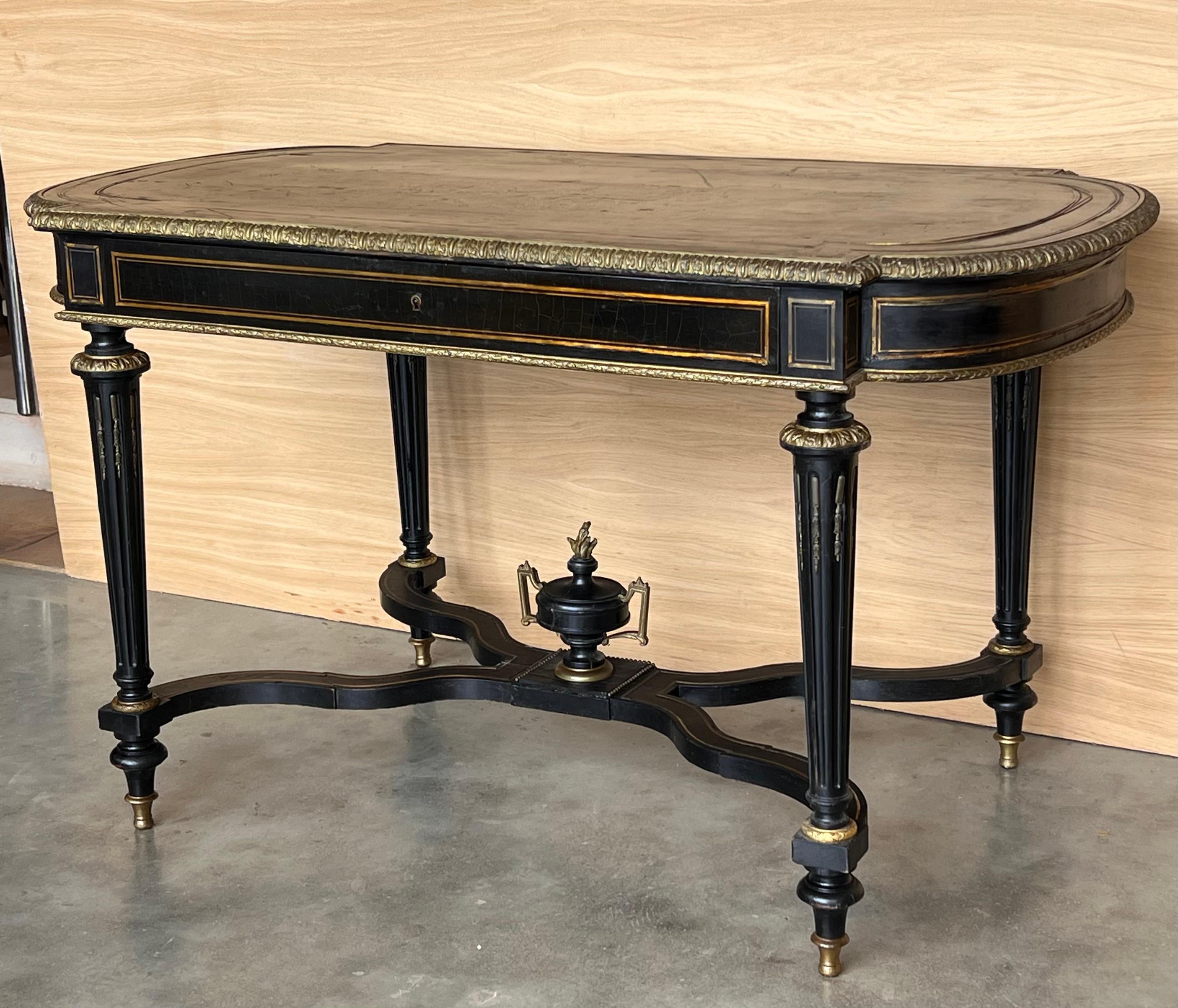 Louis XVI Ebonized Center or Writing Desk Table, Napoleon III Period For Sale