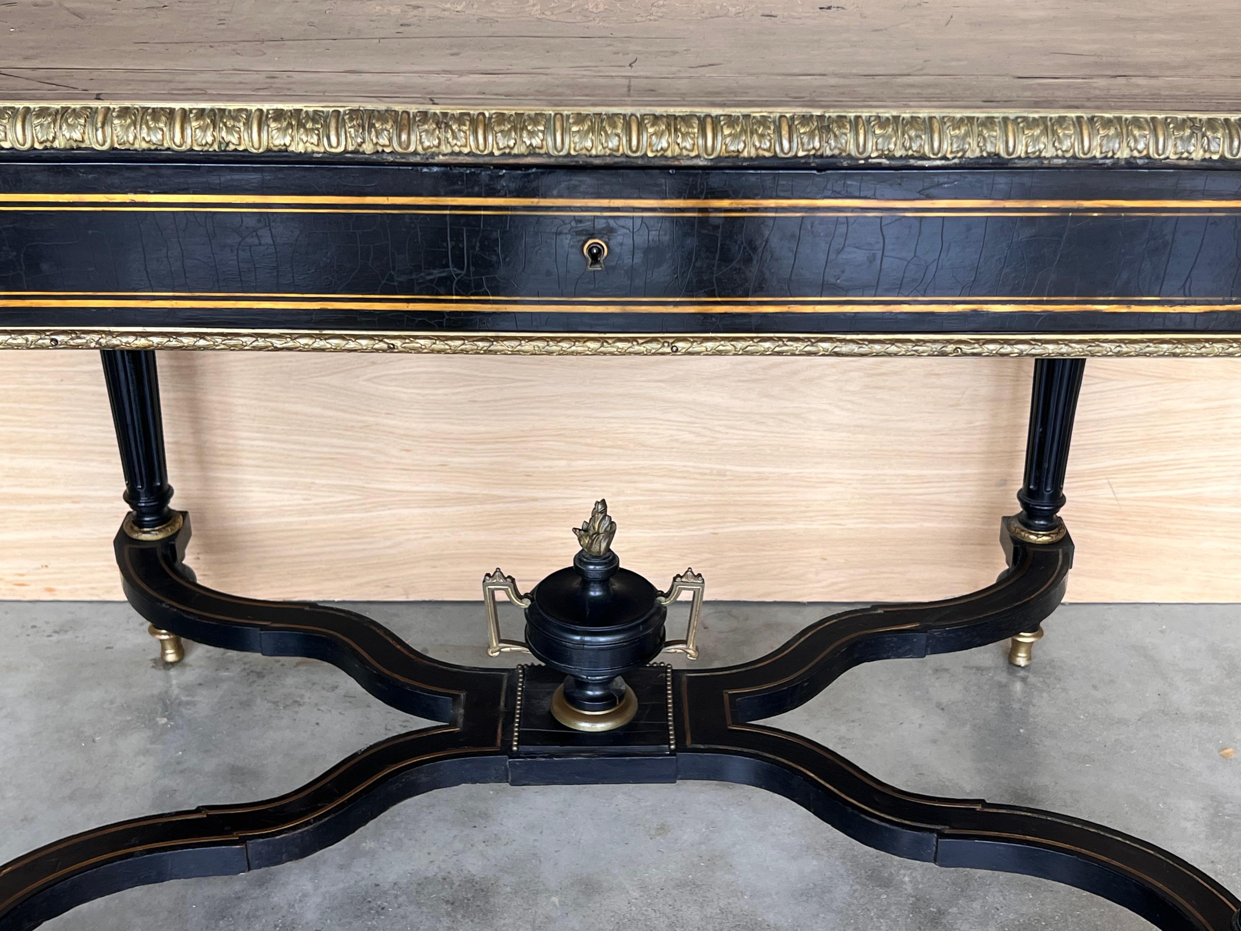 French Ebonized Center or Writing Desk Table, Napoleon III Period For Sale