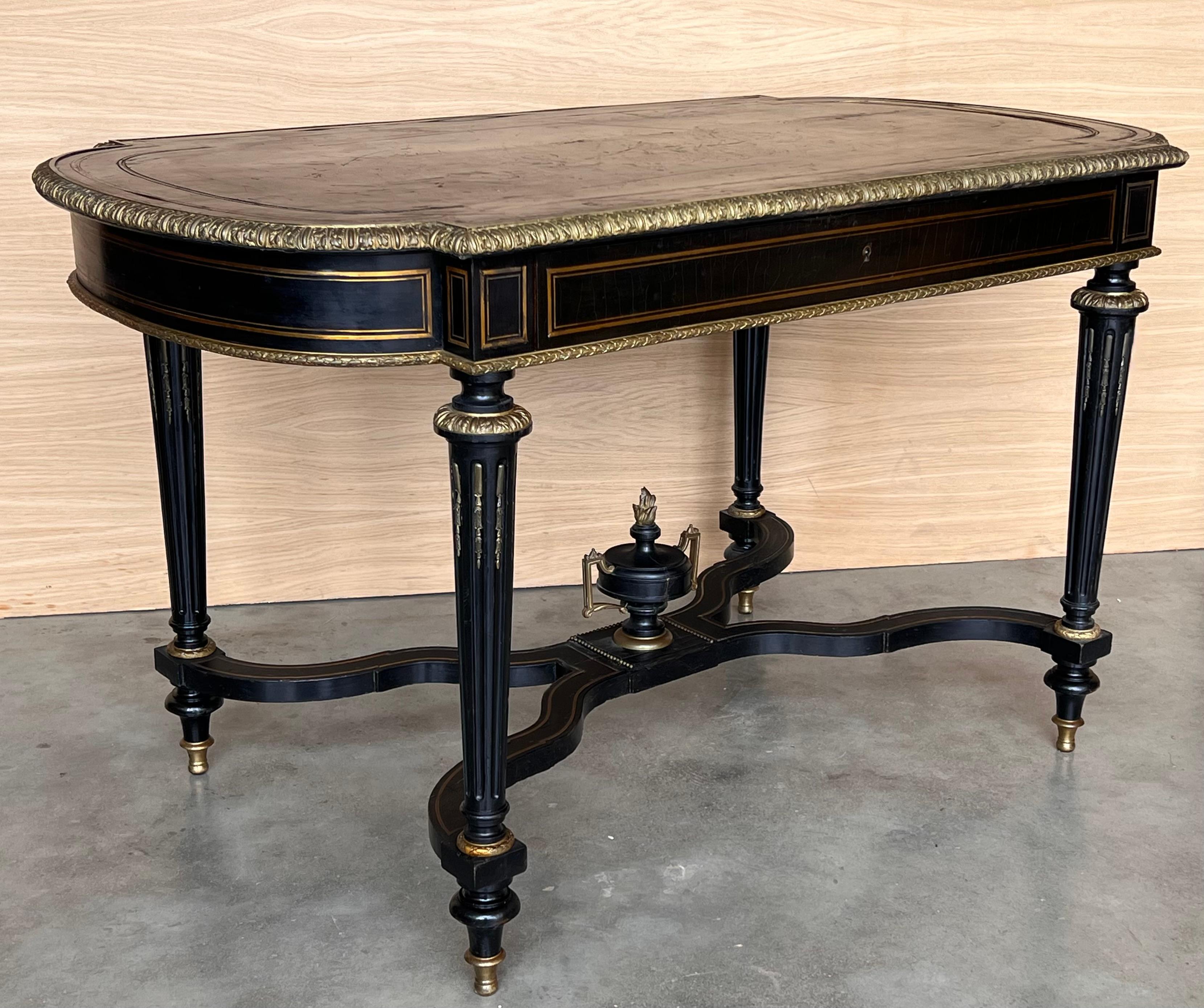 19th Century Ebonized Center or Writing Desk Table, Napoleon III Period For Sale