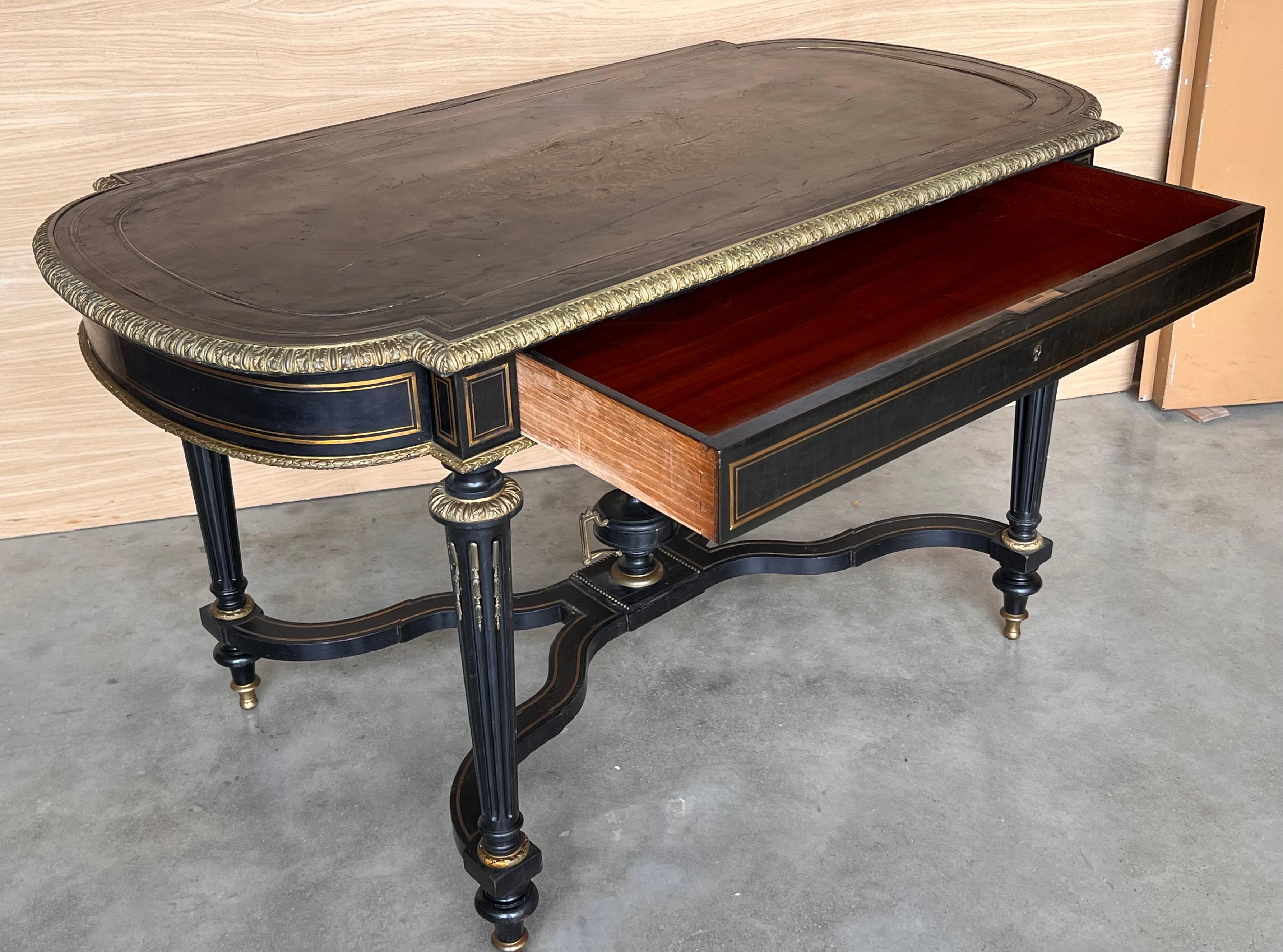 Bronze Ebonized Center or Writing Desk Table, Napoleon III Period For Sale
