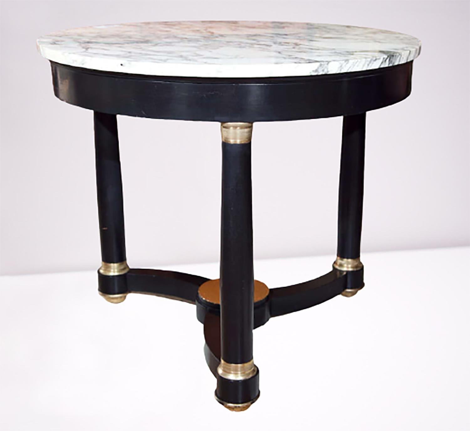 Ebonized Center Table with White Marble Top Manner of Jansen 1