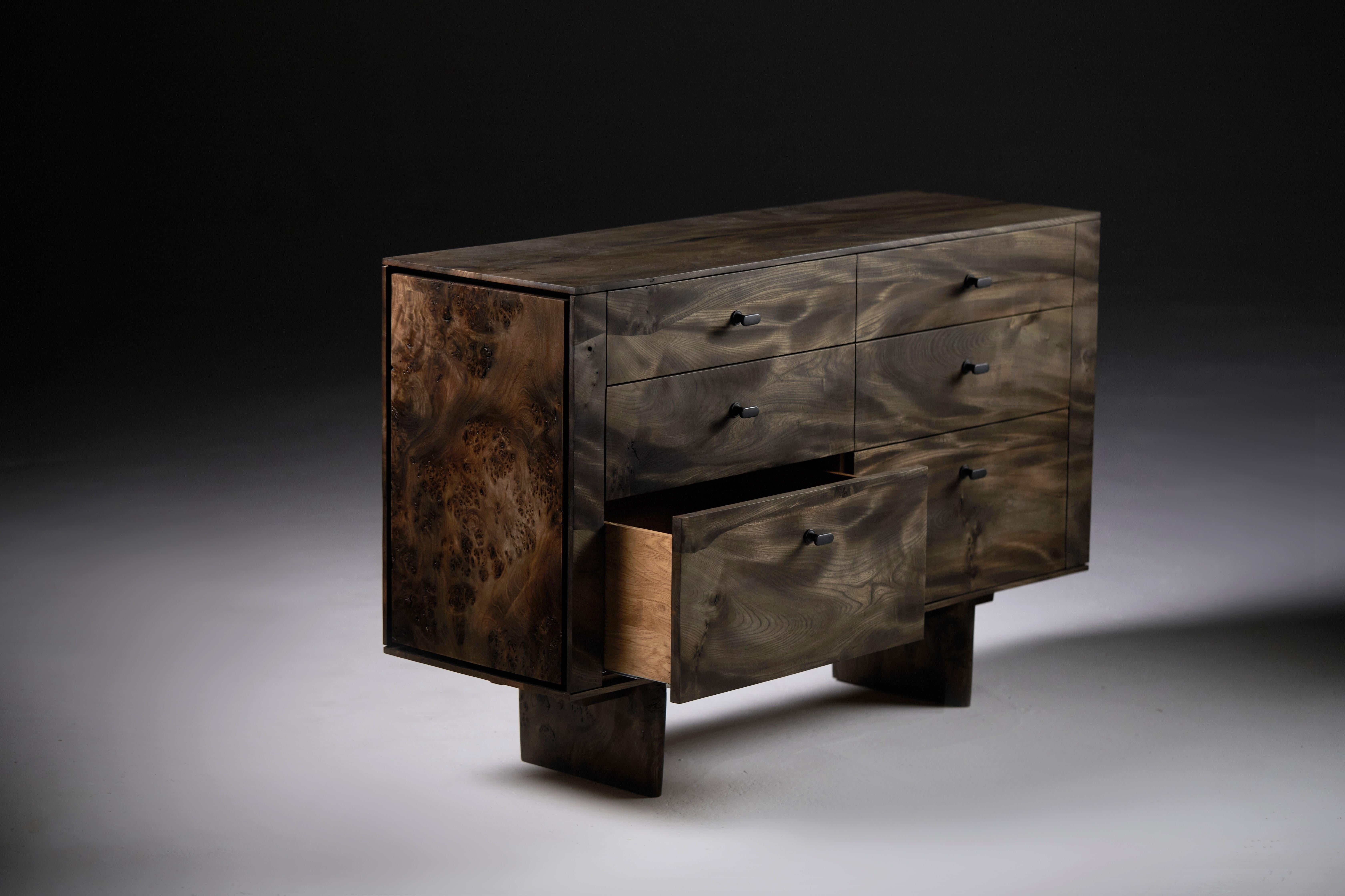 Organic Modern Ebonized Chest of Drawers in Scottish Elm by Jonathan Field. Unique For Sale