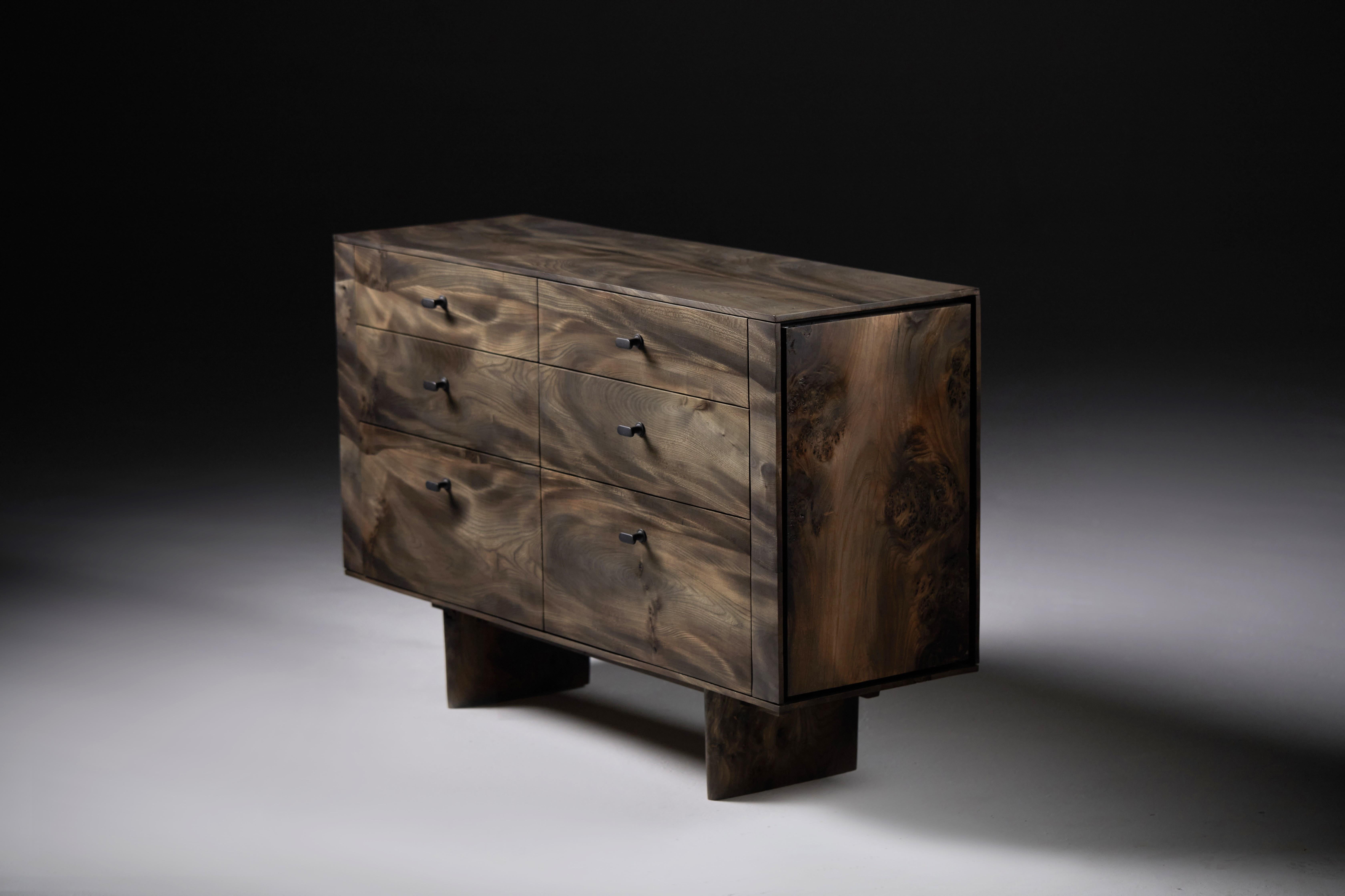 British Ebonized Chest of Drawers in Scottish Elm by Jonathan Field. Unique For Sale