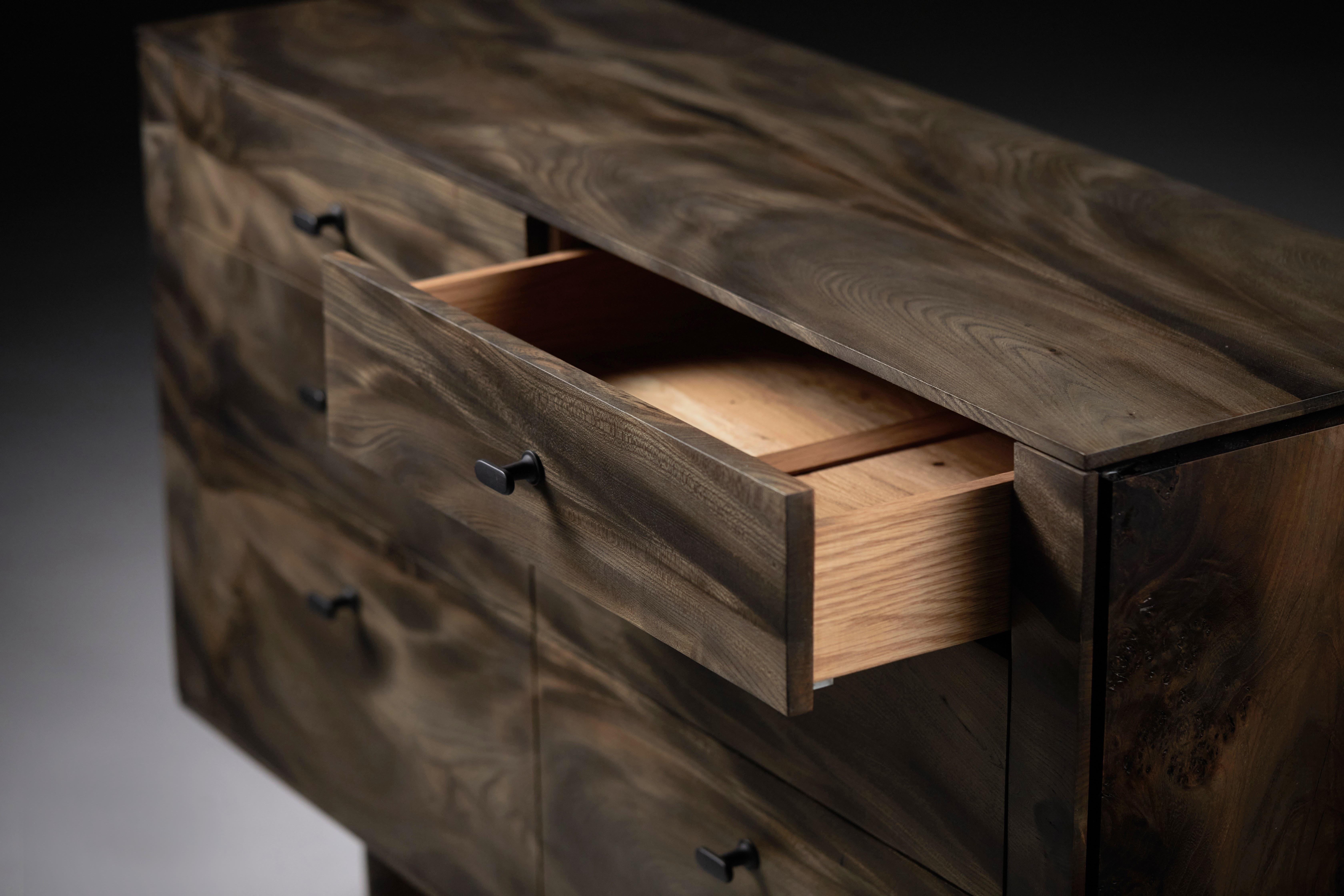 Contemporary Ebonized Chest of Drawers in Scottish Elm by Jonathan Field. Unique For Sale