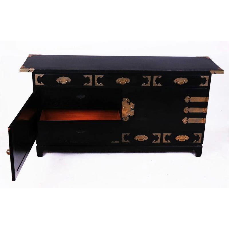 Hong Kong Ebonized Chinese Sideboard With Brass Fittings For Sale