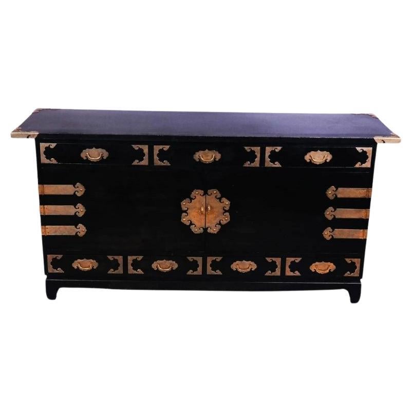 Ebonized Chinese Sideboard With Brass Fittings For Sale