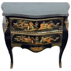 Ebonized Chinoiserie Bombe Commode