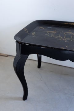Ebonized Chinoiserie Coffee Table with Hand Painted Tole top