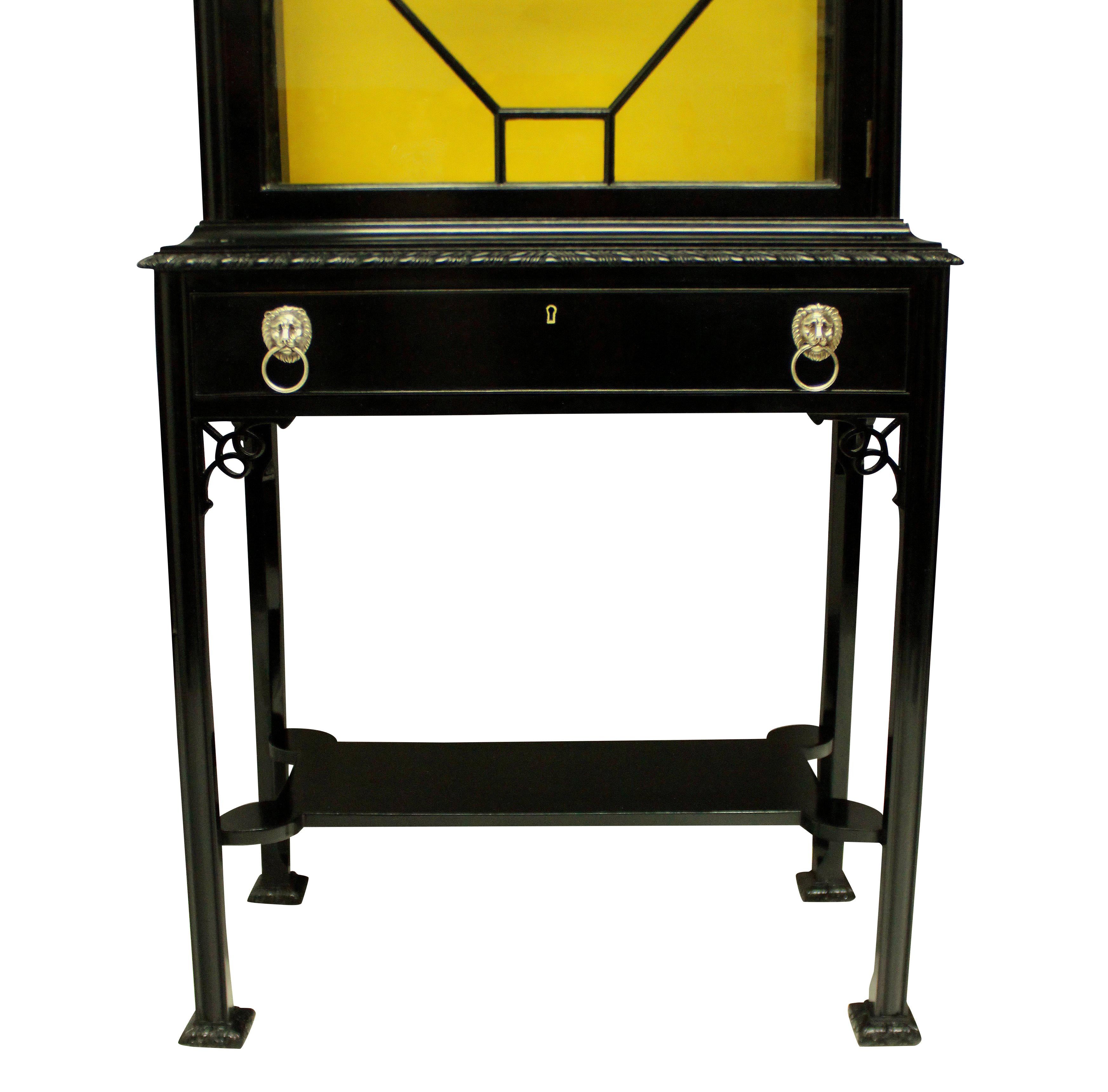 English Ebonized Chippendale Revival Display Cabinet