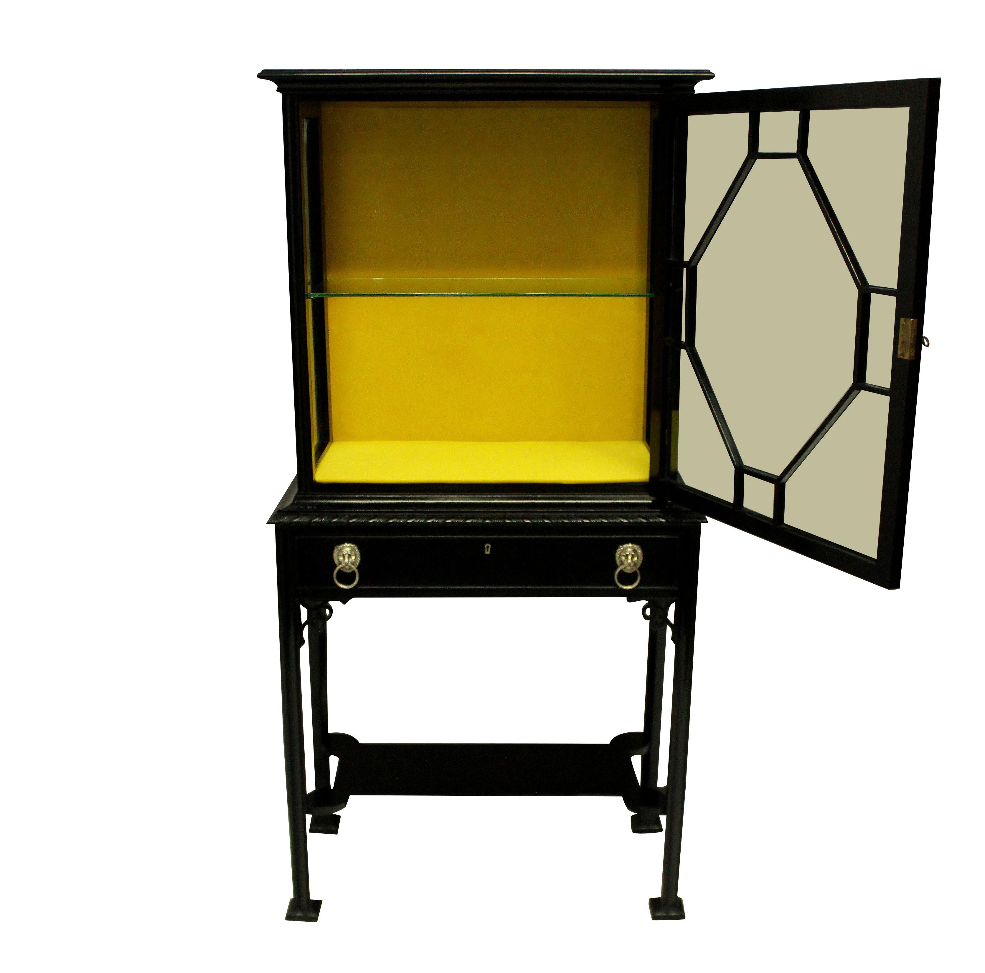 English Ebonized Chippendale Revival Display Cabinet