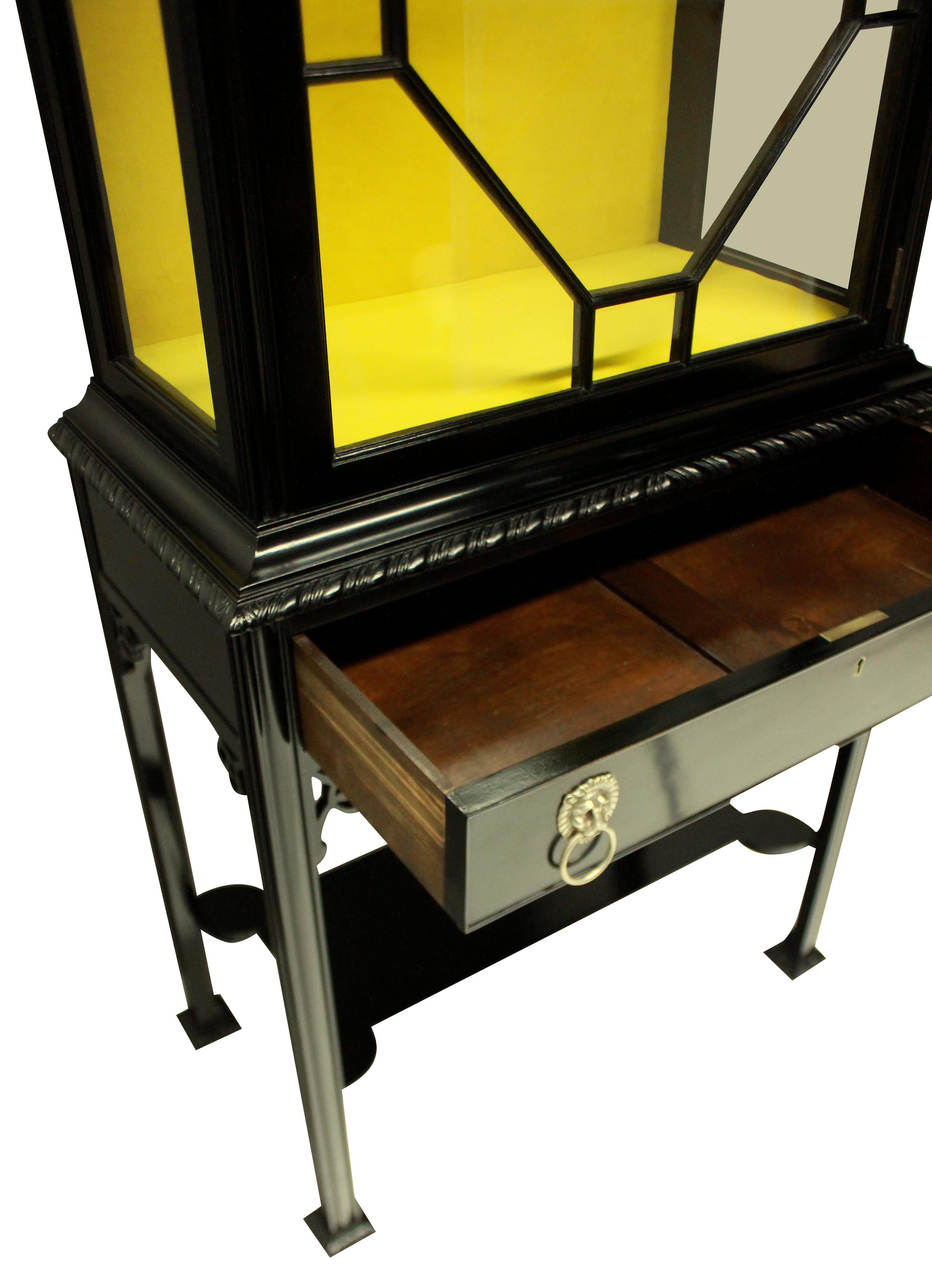 Ebonized Chippendale Revival Display Cabinet In Good Condition In London, GB