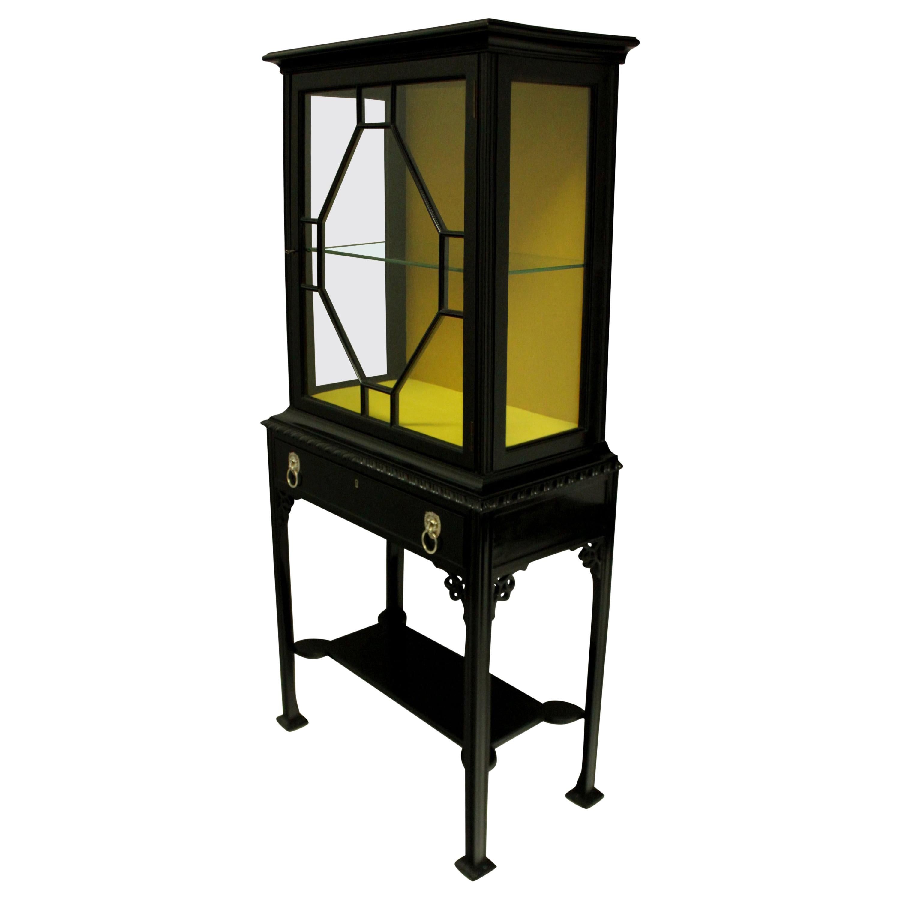 Ebonized Chippendale Revival Display Cabinet