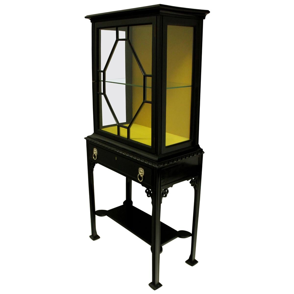 Ebonized Chippendale Revival Display Cabinet