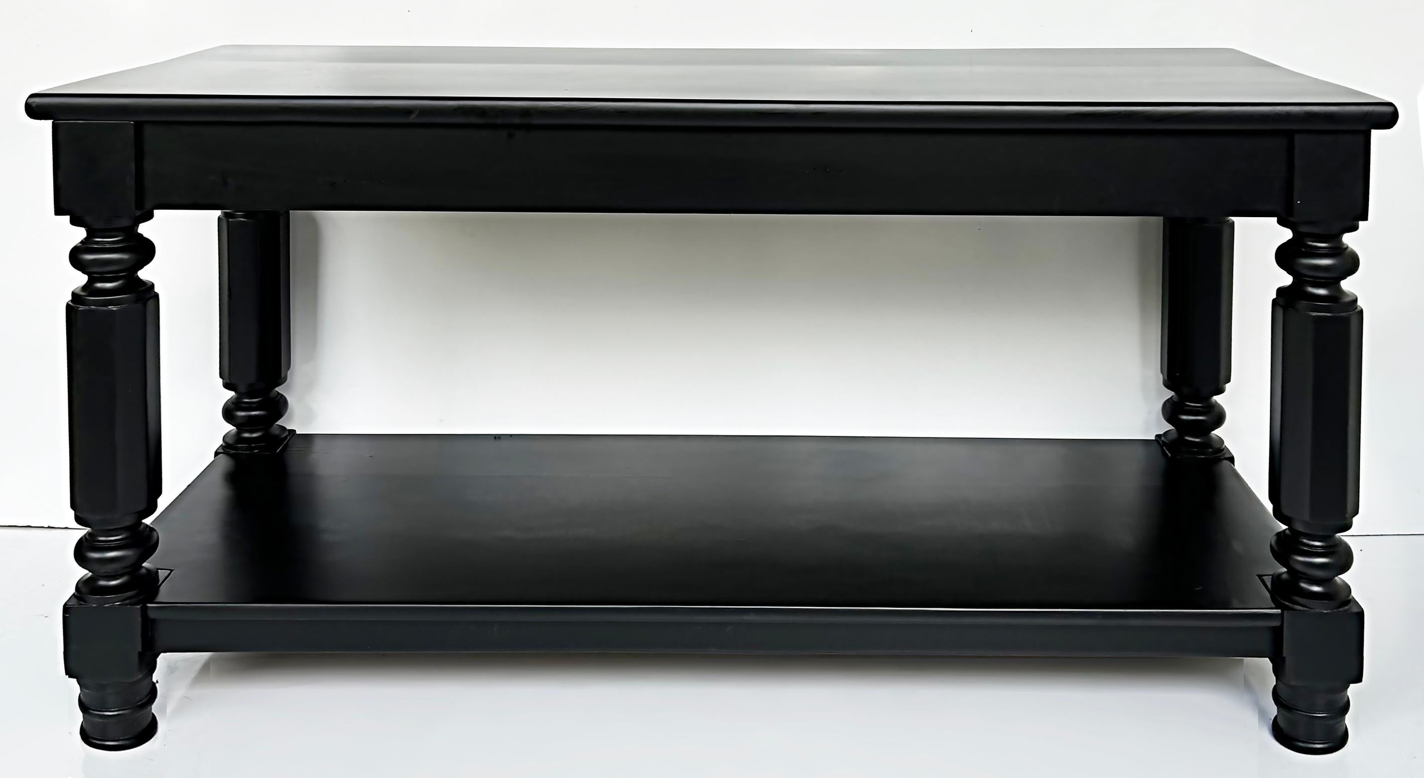 Ebonized Console Sofa Table with Drawers and Brass Hardware, Turned Legs For Sale 2