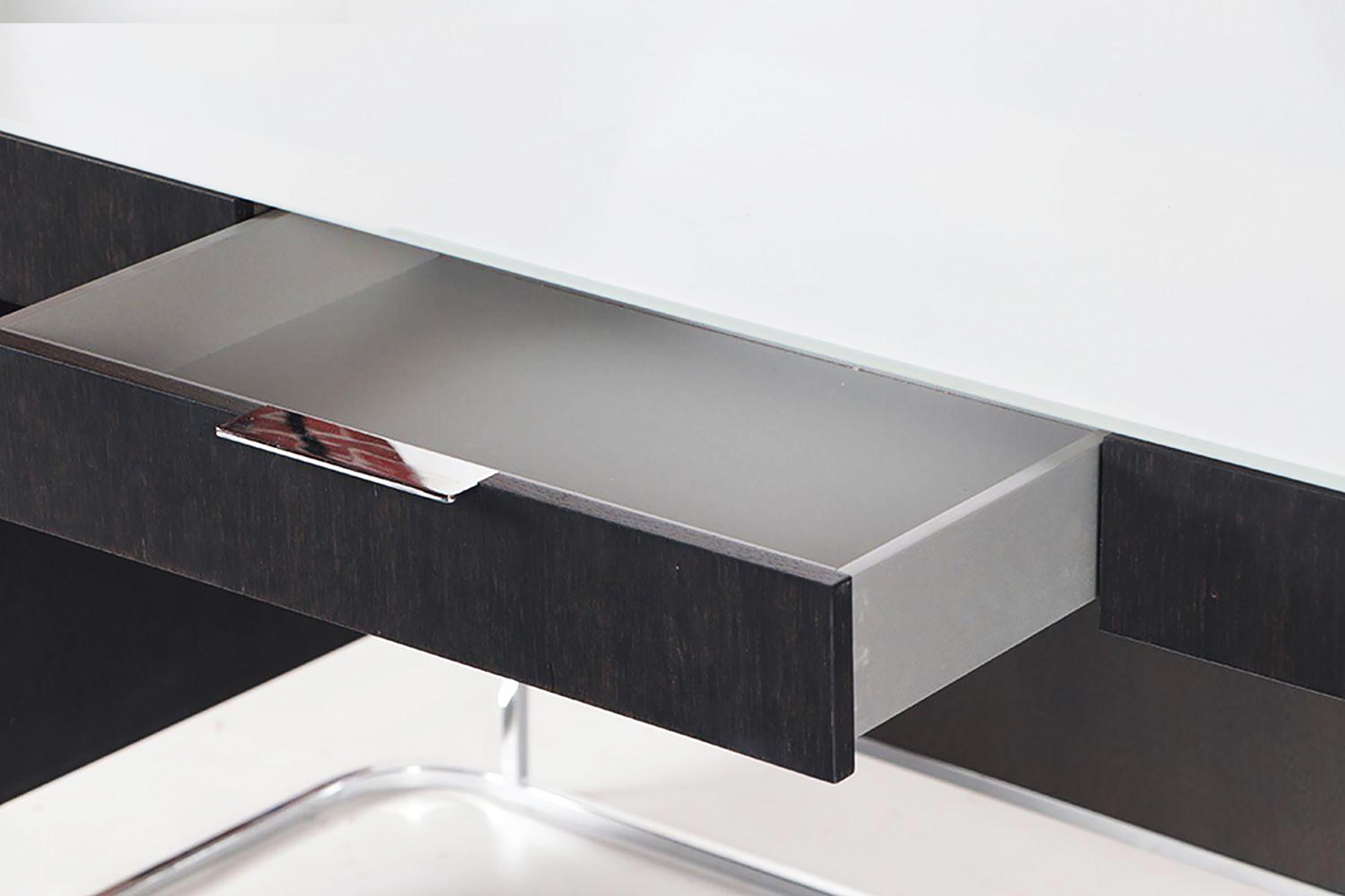 American Ebonized Contemporary Desk in Wood, Chrome, Glass Top, 21st-Century For Sale