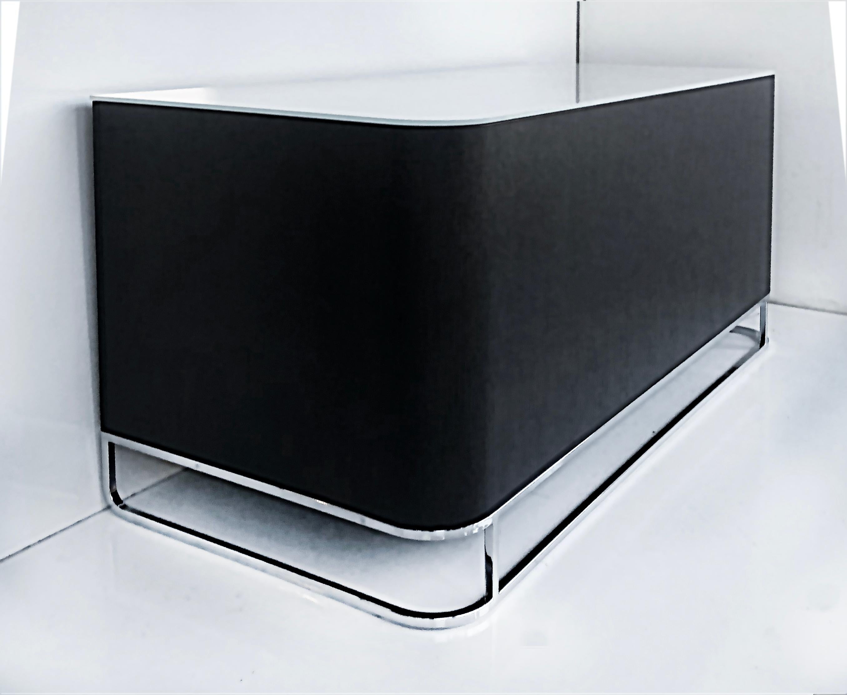 Ebonized Contemporary Desk in Wood, Chrome, Glass Top, 21st-Century In Good Condition For Sale In Miami, FL