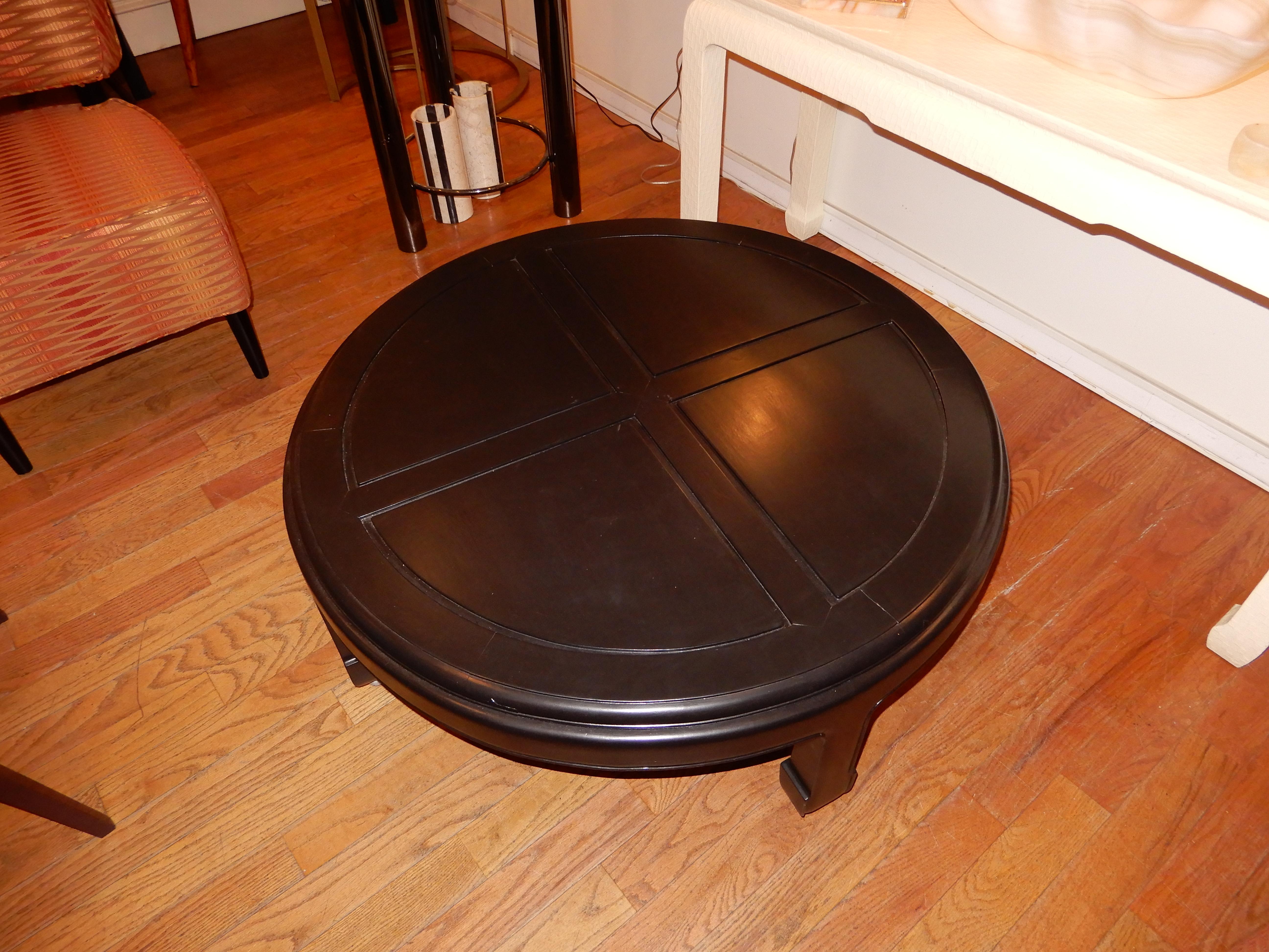 Japonisme Ebonized Custom Solid Wood Low Coffee Table 1970s  For Sale