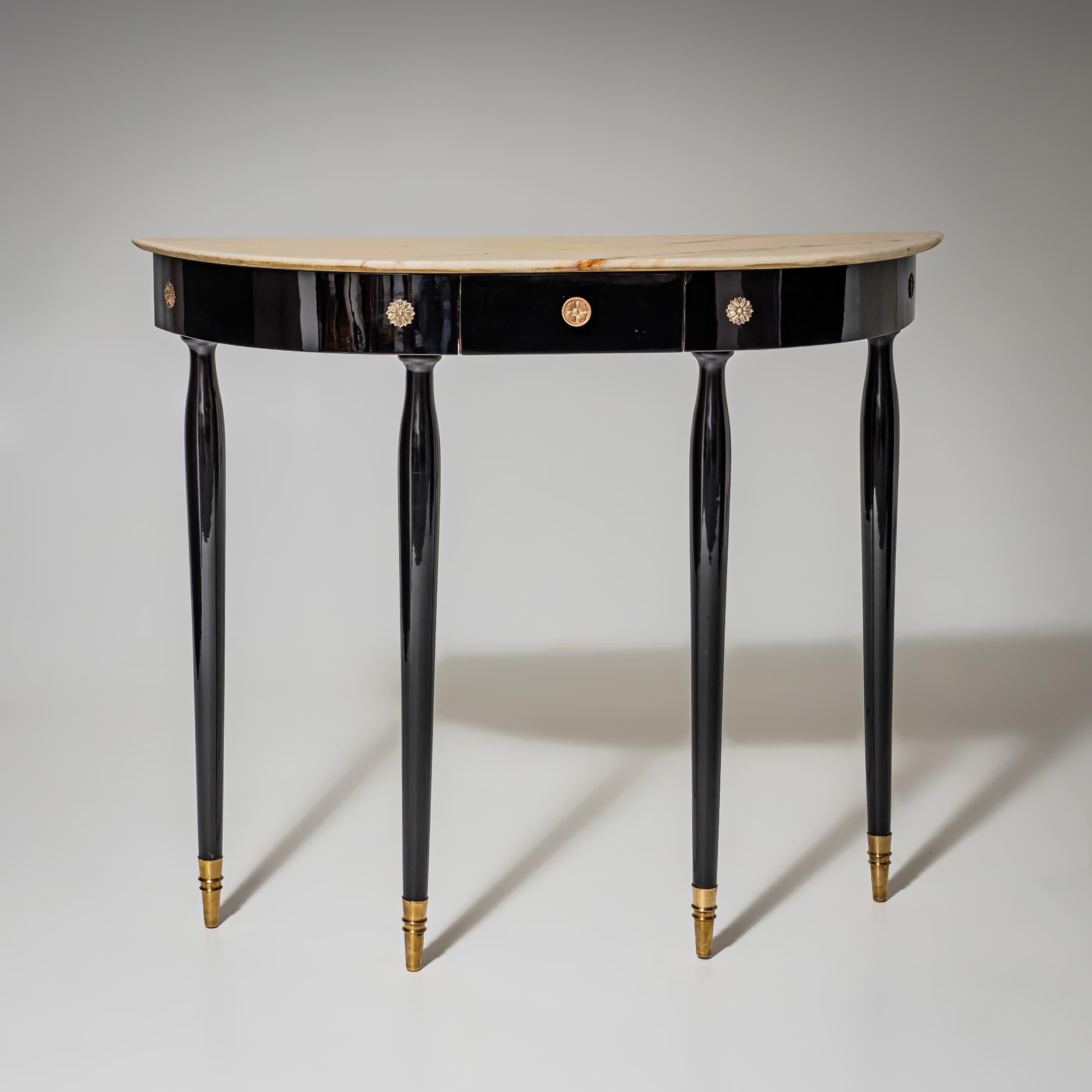 Italian Ebonized Demi-Lune Console Table, Italy, Mid-20th Century For Sale