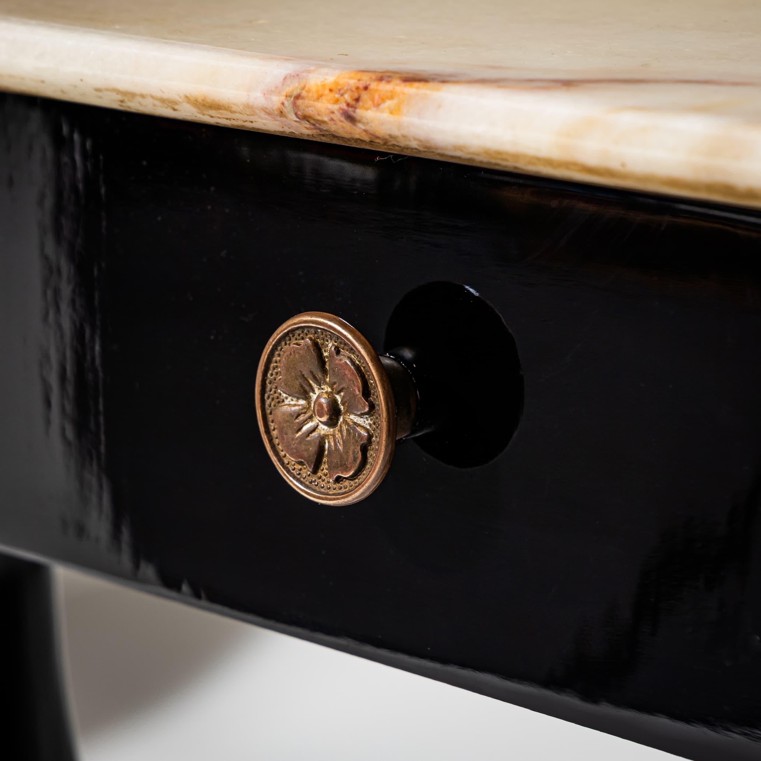 Brass Ebonized Demi-Lune Console Table, Italy, Mid-20th Century For Sale