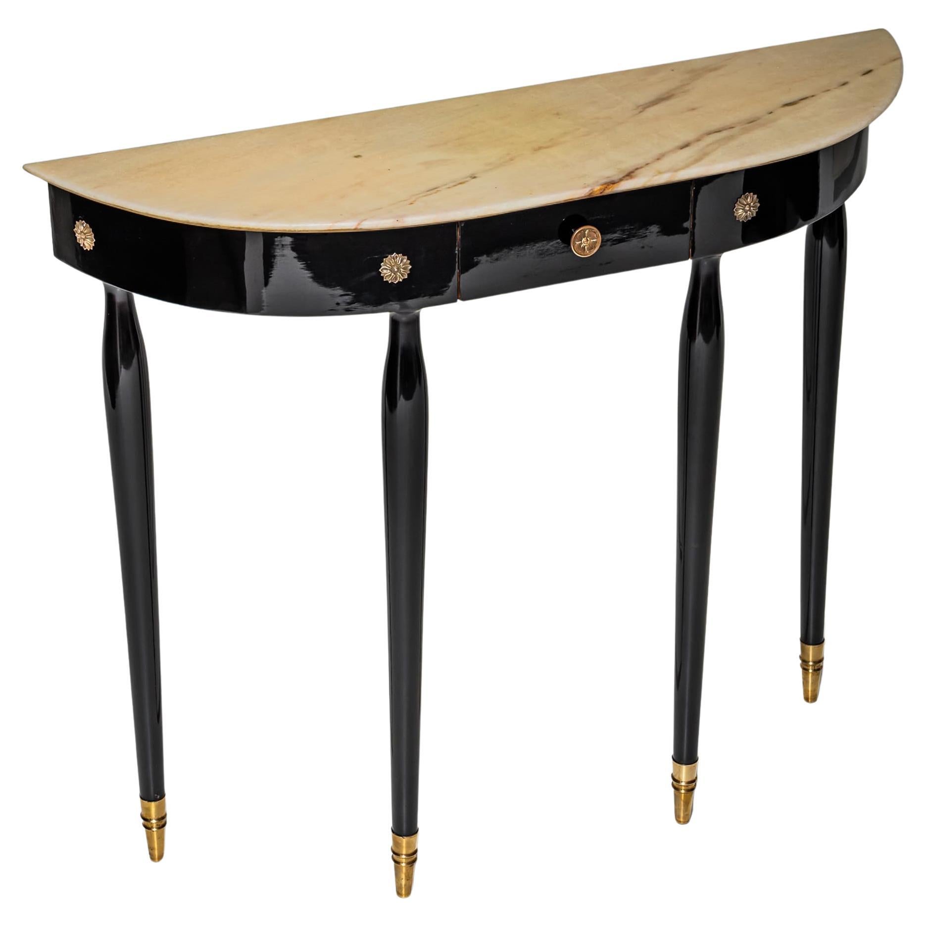 Ebonized Demi-Lune Console Table, Italy, Mid-20th Century