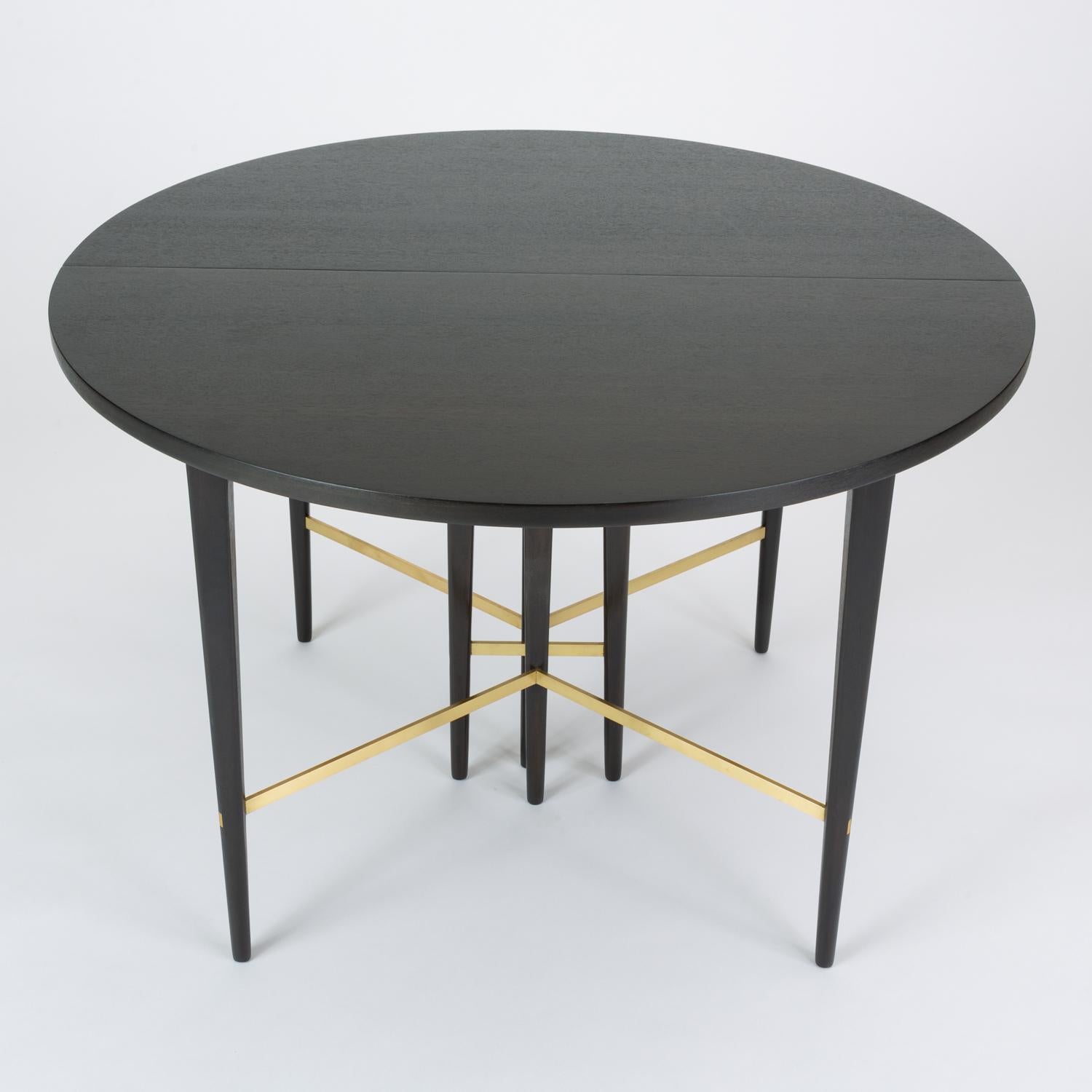 Brass Ebonized Dining Table with Six Leaves by Paul McCobb for Calvin Furniture