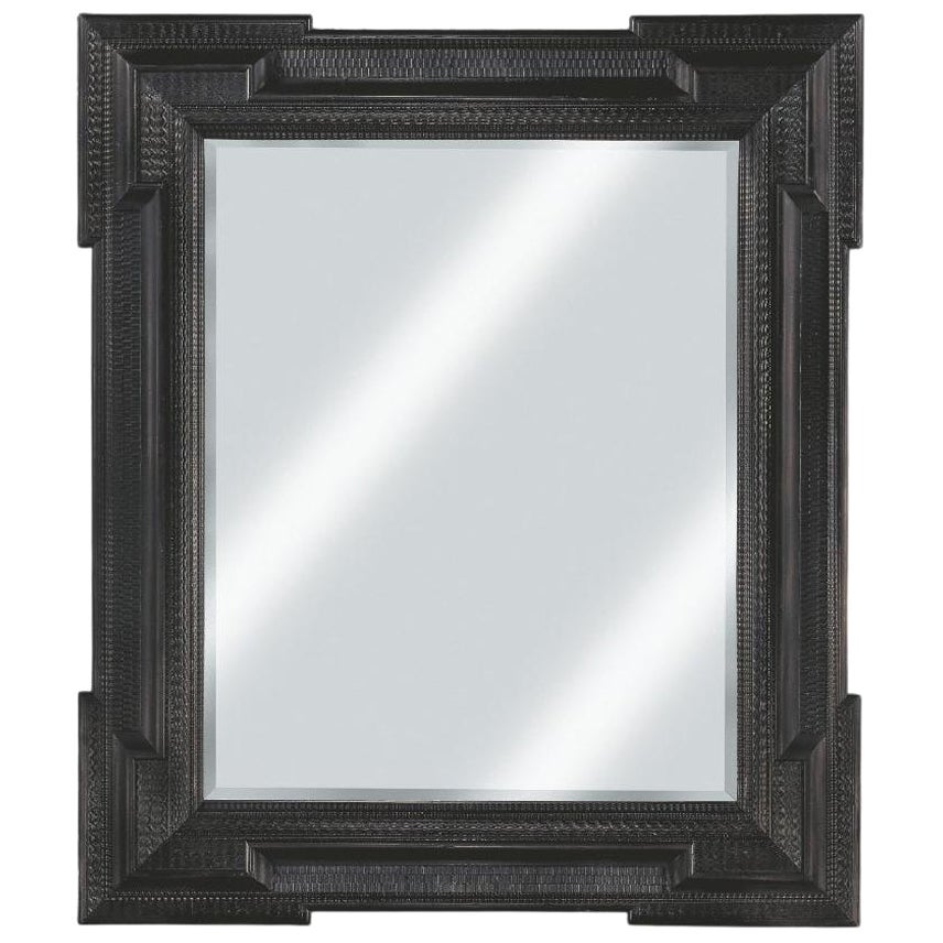 Miroir néerlandais en bois d'ébène avec moulures de style hollandais, probablement du XVIIIe siècle